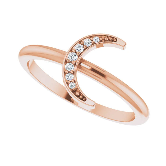 0.04 CTW Natural Diamond Stackable Crescent Ring 14K Gold