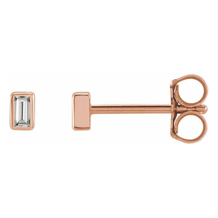 Straight Baguette Bezel-Set Earrings 14K White, Yellow, and Rose Gold