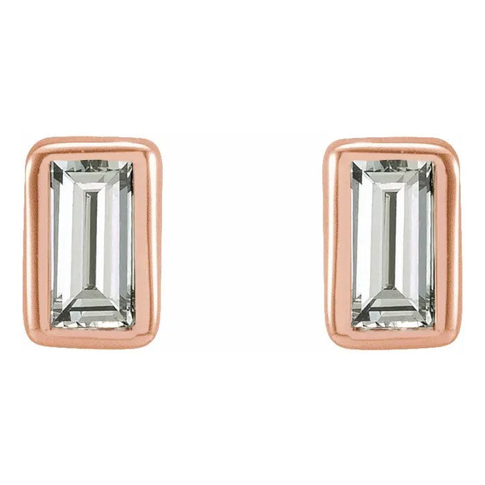 Straight Baguette Bezel-Set Earrings 14K White, Yellow, and Rose Gold