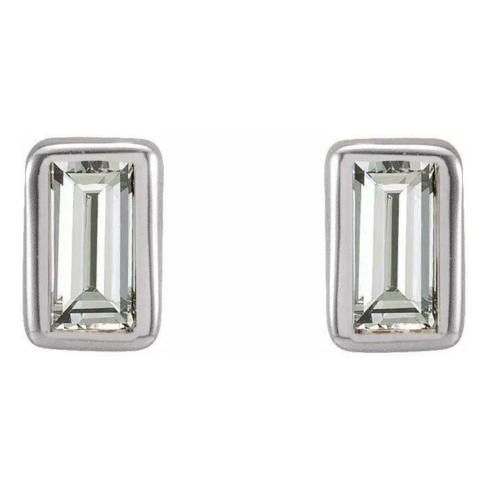 Straight Baguette Bezel-Set Earrings 14K White, Yellow, and Rose Gold