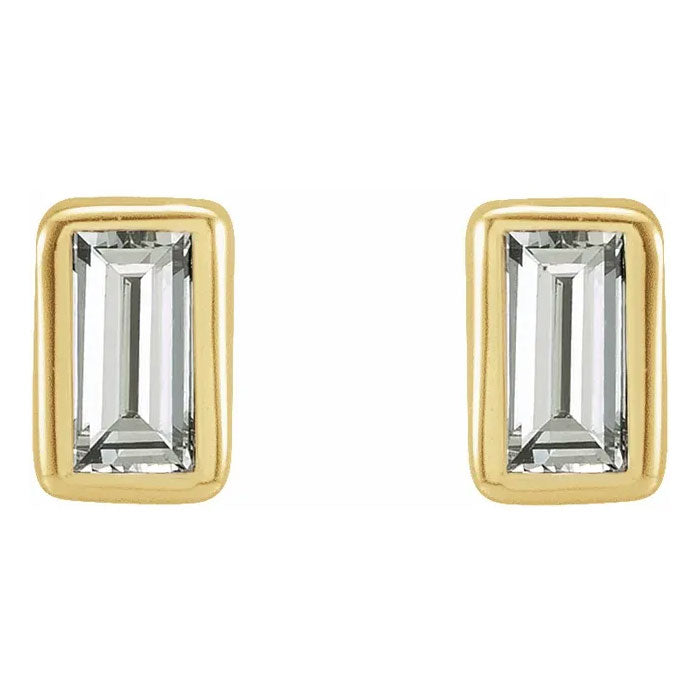 Straight Baguette Bezel-Set Earrings 14K White, Yellow, and Rose Gold