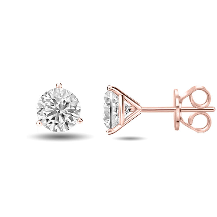 Three Prong Round Cut Martini Stud Earrings 5.00CTW to 12.00CTW (Lab-Grown Diamonds)