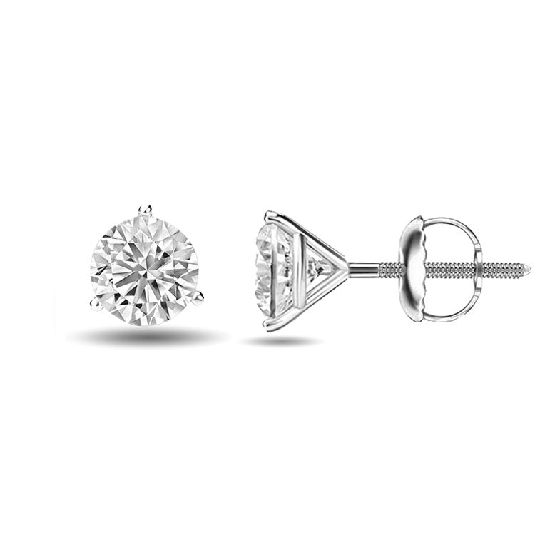 Three Prong Round Cut Martini Stud Earrings 5.00CTW to 12.00CTW (Lab-Grown Diamonds)