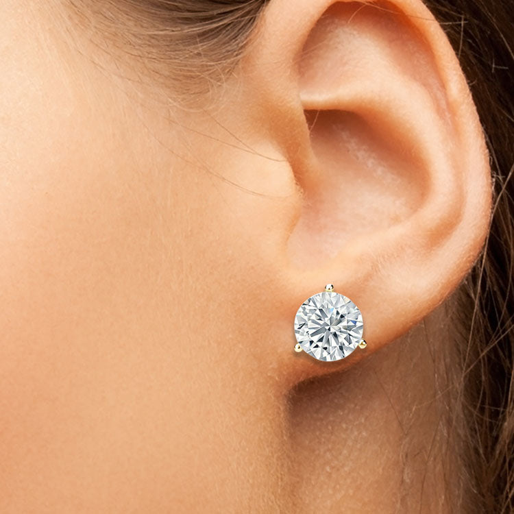 Three Prong Round Cut Martini Stud Earrings 5.00CTW to 12.00CTW (Lab-Grown Diamonds)