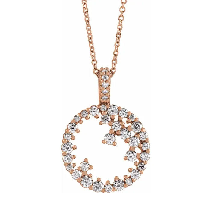 3/4 CTW Natural Diamond Scattered Circle Pendant or Necklace 16-18" in 14K Yellow, White, or Rose Gold
