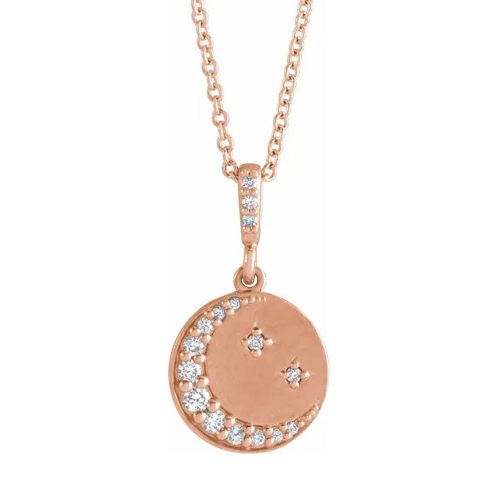 1/10 CTW Natural Diamond Crescent Moon Pendant Necklace 14K Gold