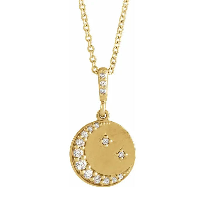 1/10 CTW Natural Diamond Crescent Moon Pendant Necklace 14K Gold