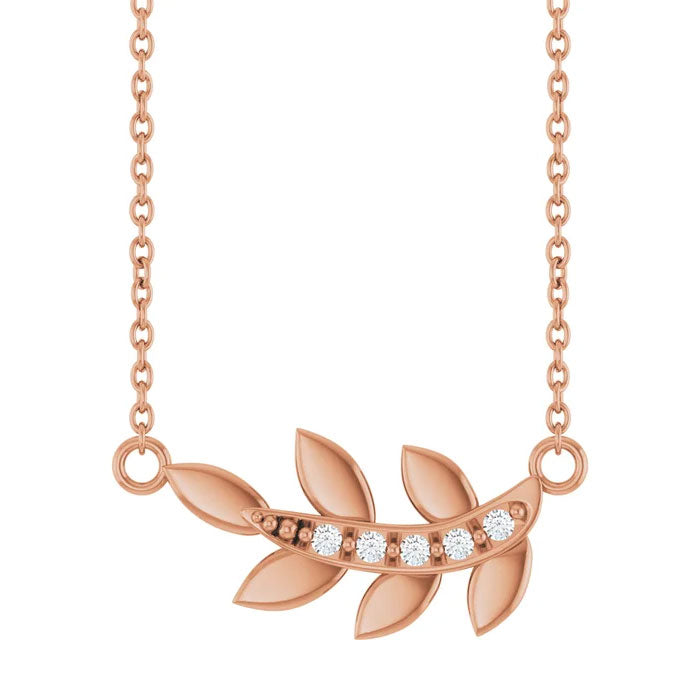 Accented Leaf Pendant Necklace 14K Yellow, White or Rose Gold