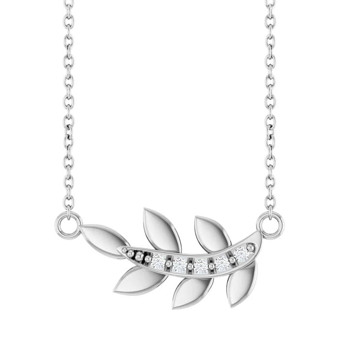 Accented Leaf Pendant Necklace 14K Yellow, White or Rose Gold