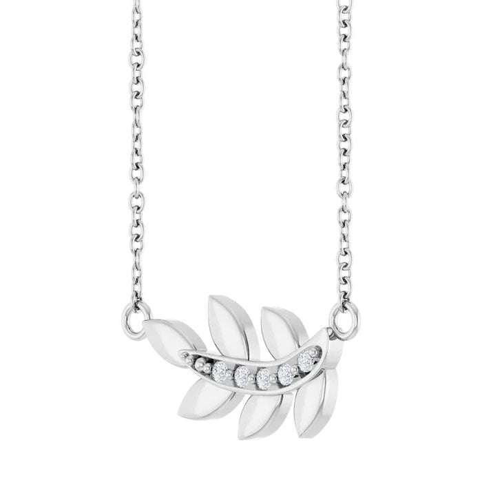 Accented Leaf Pendant Necklace 14K Yellow, White or Rose Gold