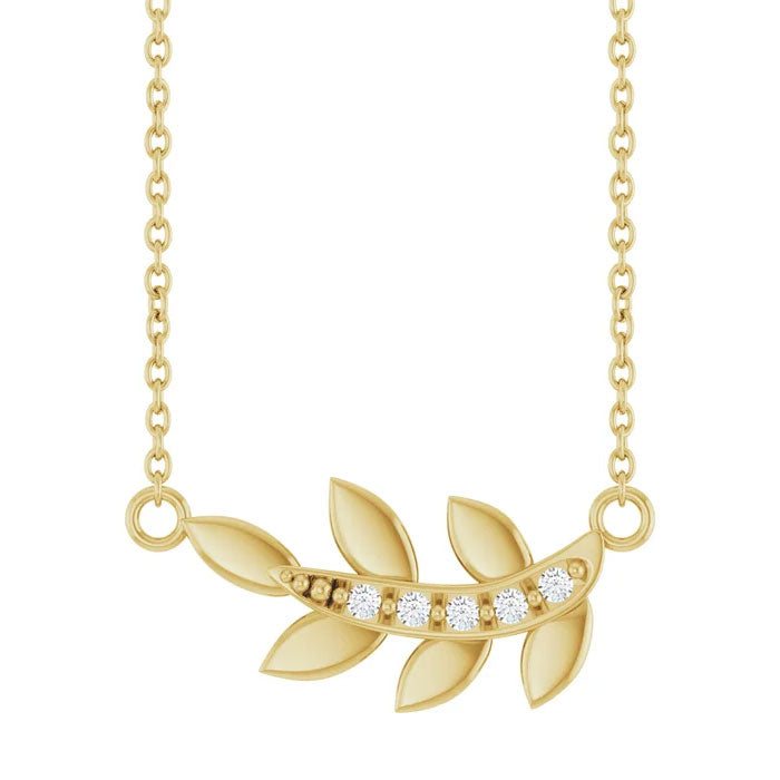 Accented Leaf Pendant Necklace 14K Yellow, White or Rose Gold