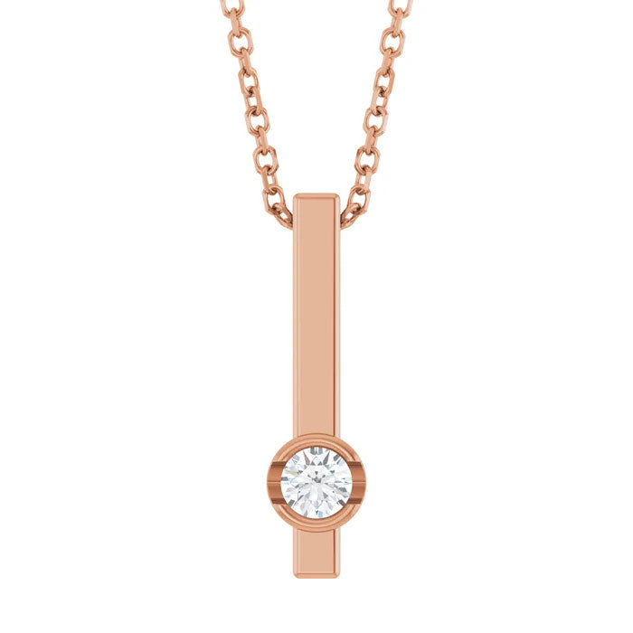 1/10 CTW Natural Diamond Bar Pendant Necklace 14K Gold