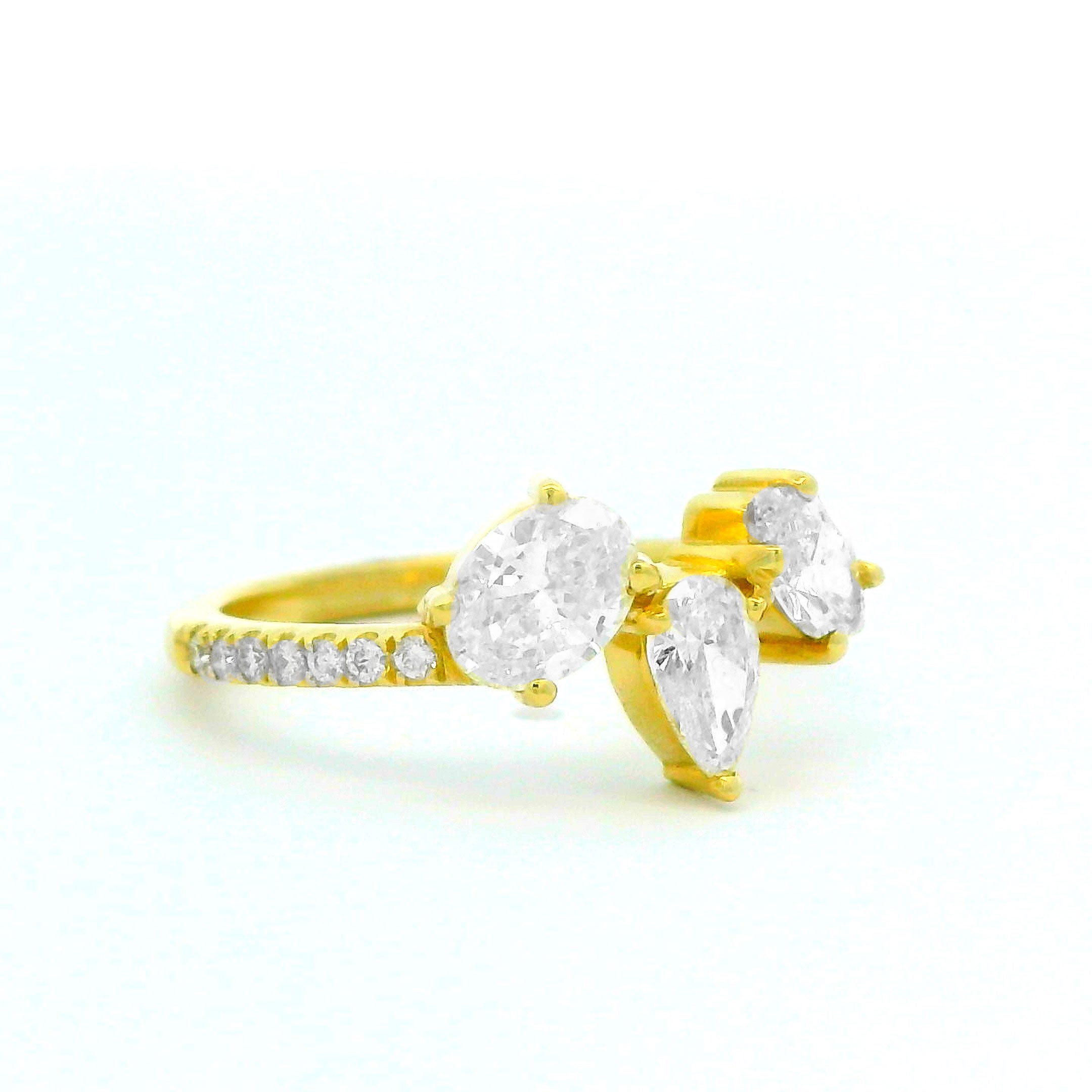 2.12 CTW Mixed Cut Three-Stone Diamond Ring 18K Yellow Gold