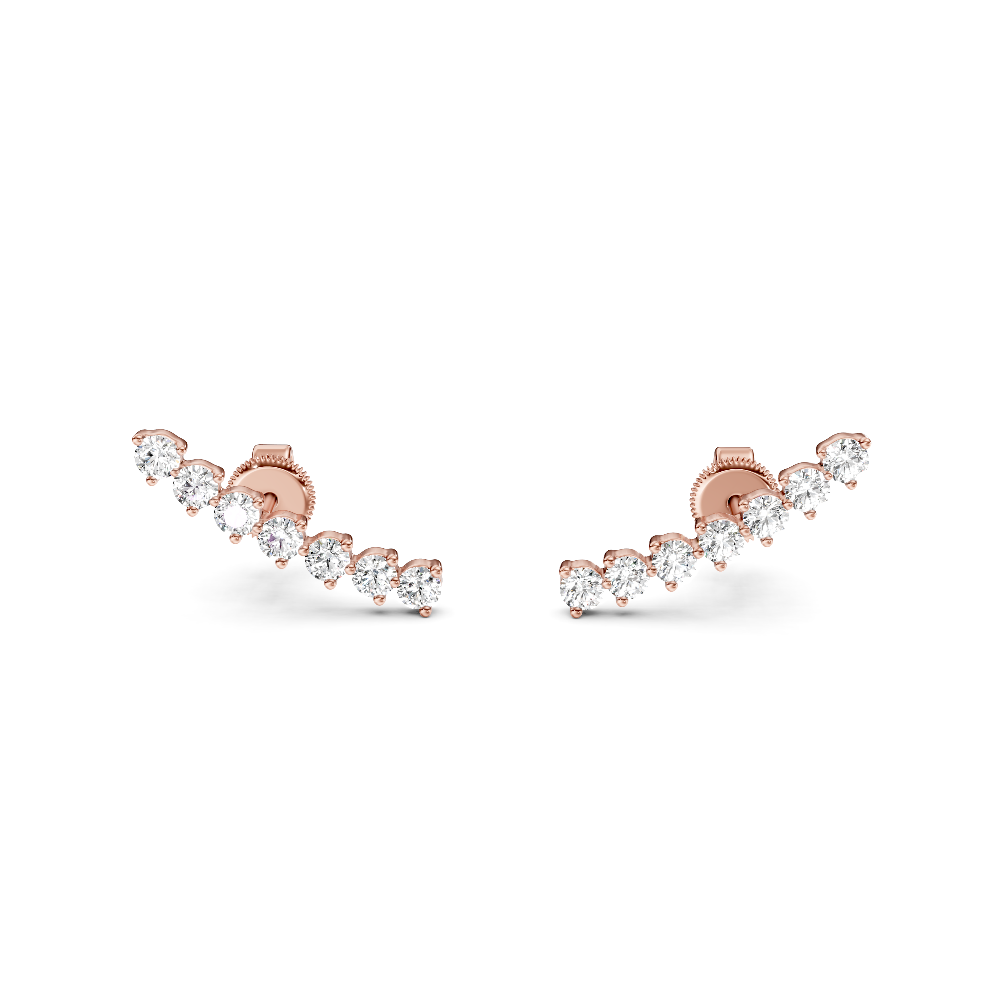 Round Cut Curved Bar Diamond Climber Earrings