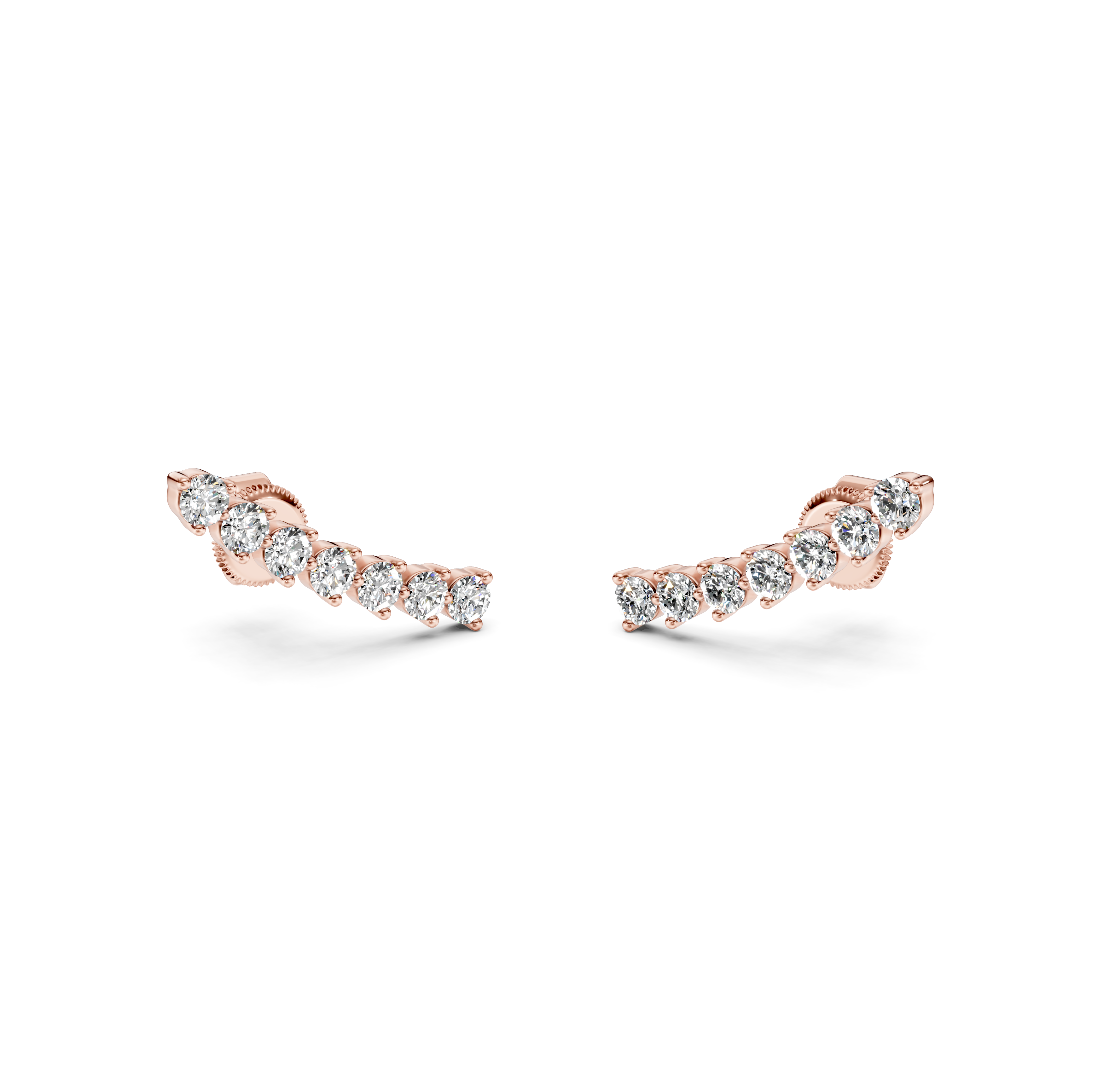 Round Cut Curved Bar Diamond Climber Earrings