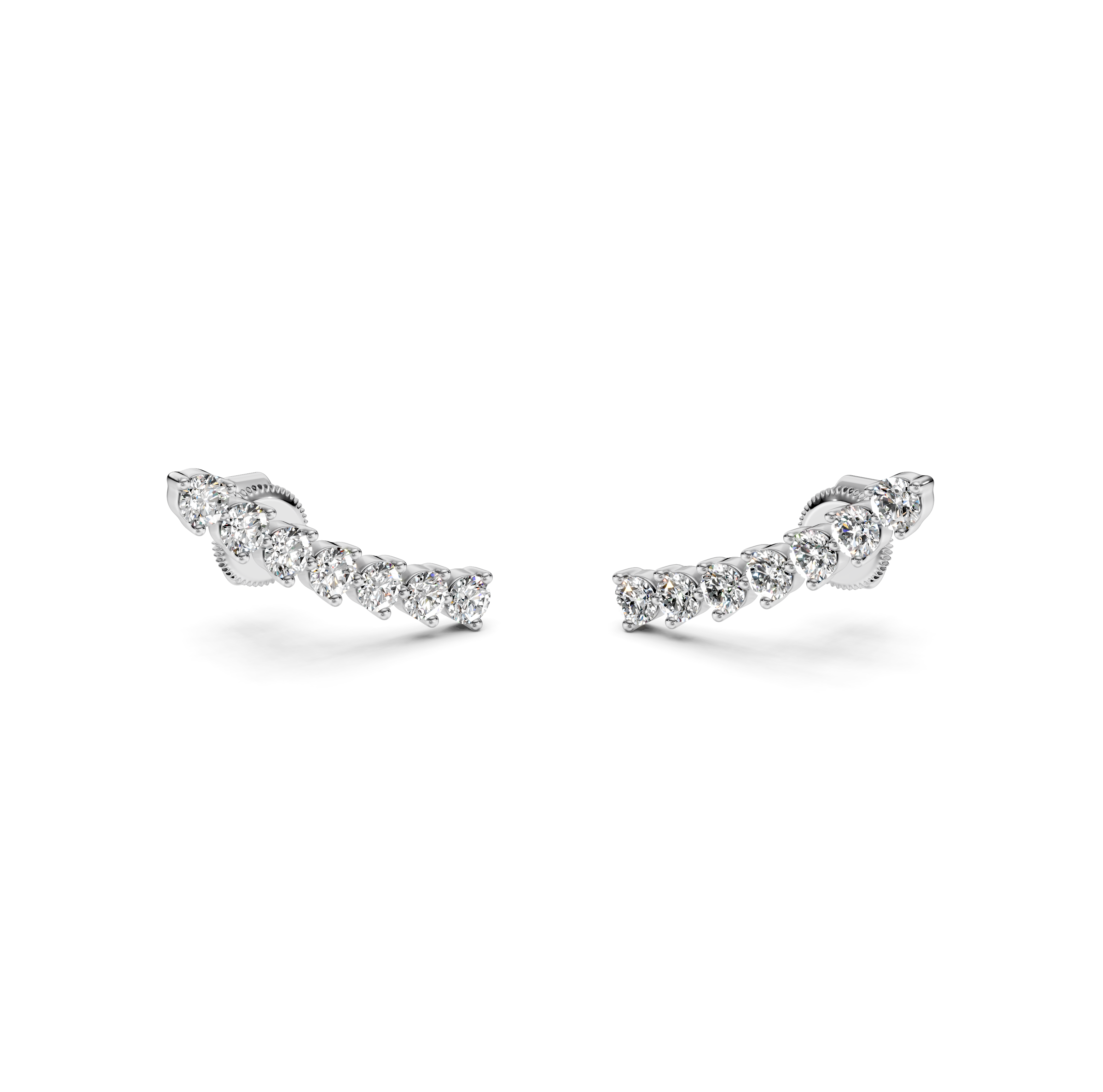 Round Cut Curved Bar Diamond Climber Earrings