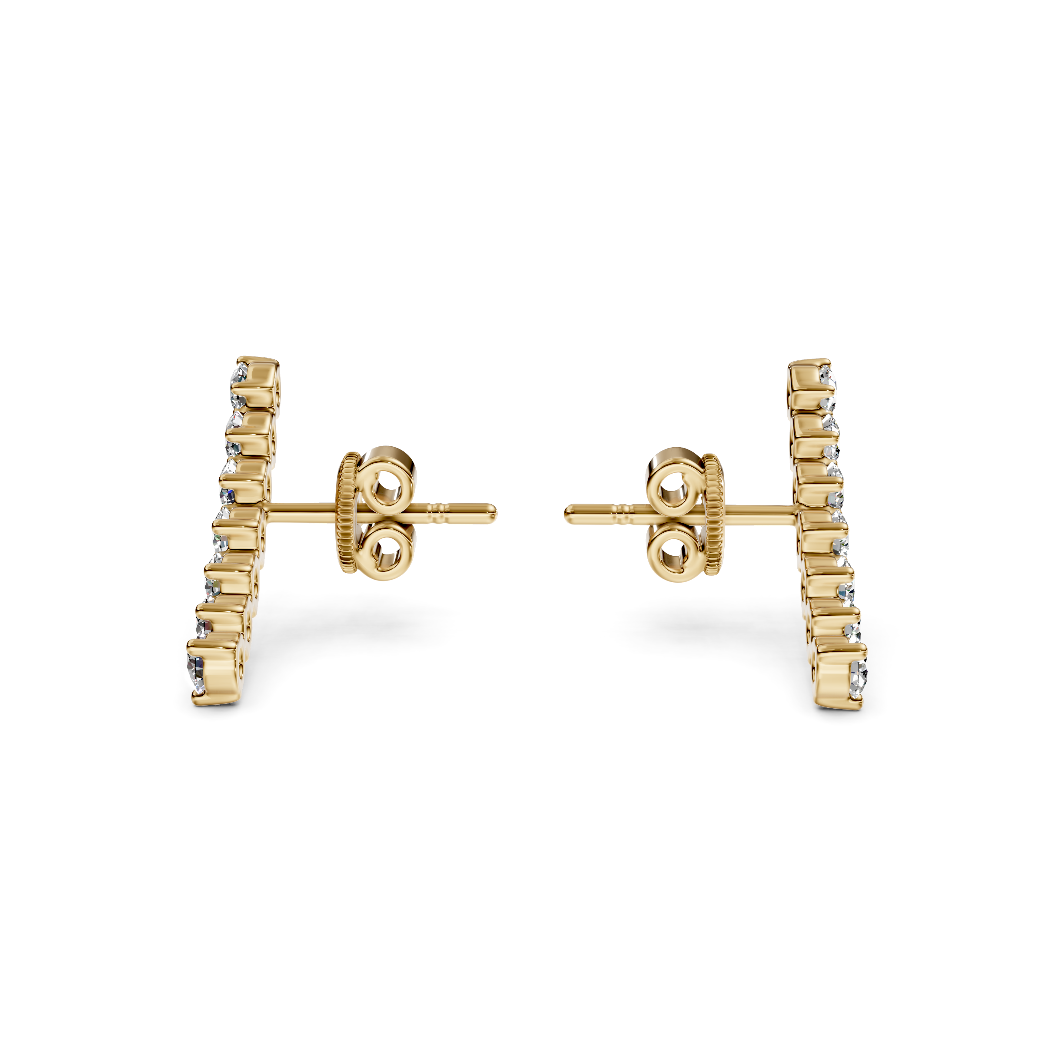 Round Cut Curved Bar Diamond Climber Earrings