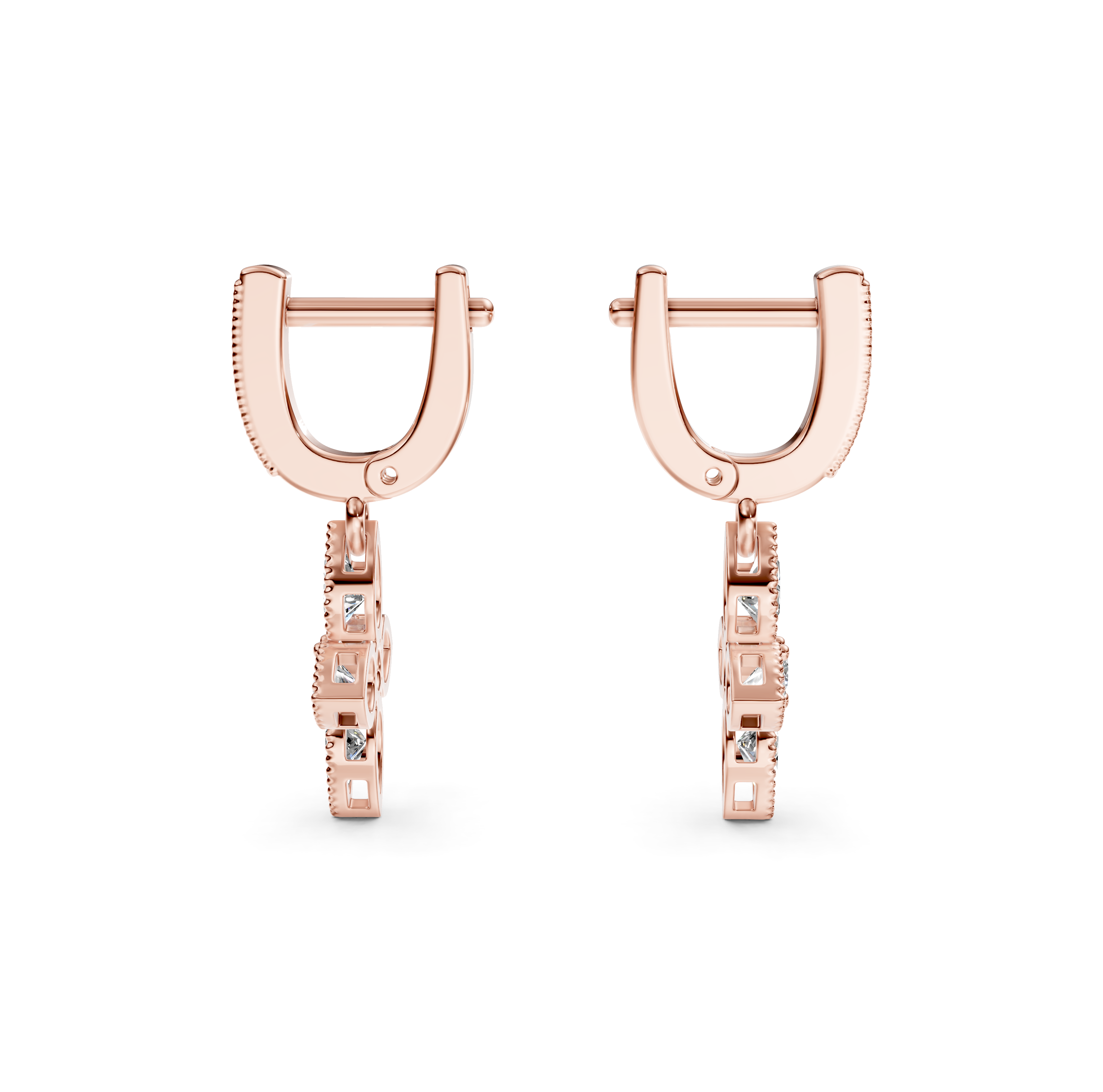 Flower Drop Milgrain Diamond Earrings