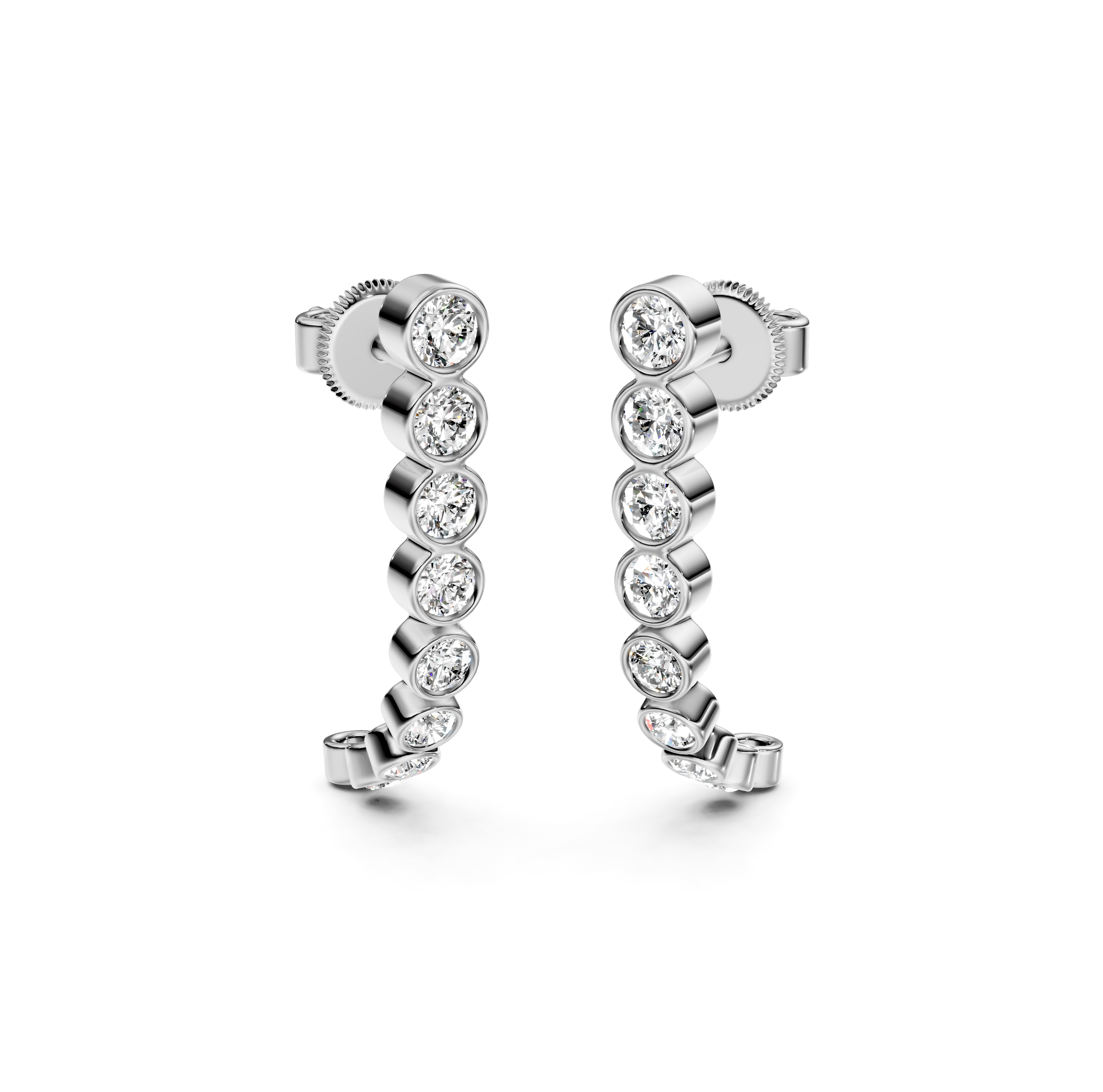 Bezel-Set Diamond Half Hoop Earrings