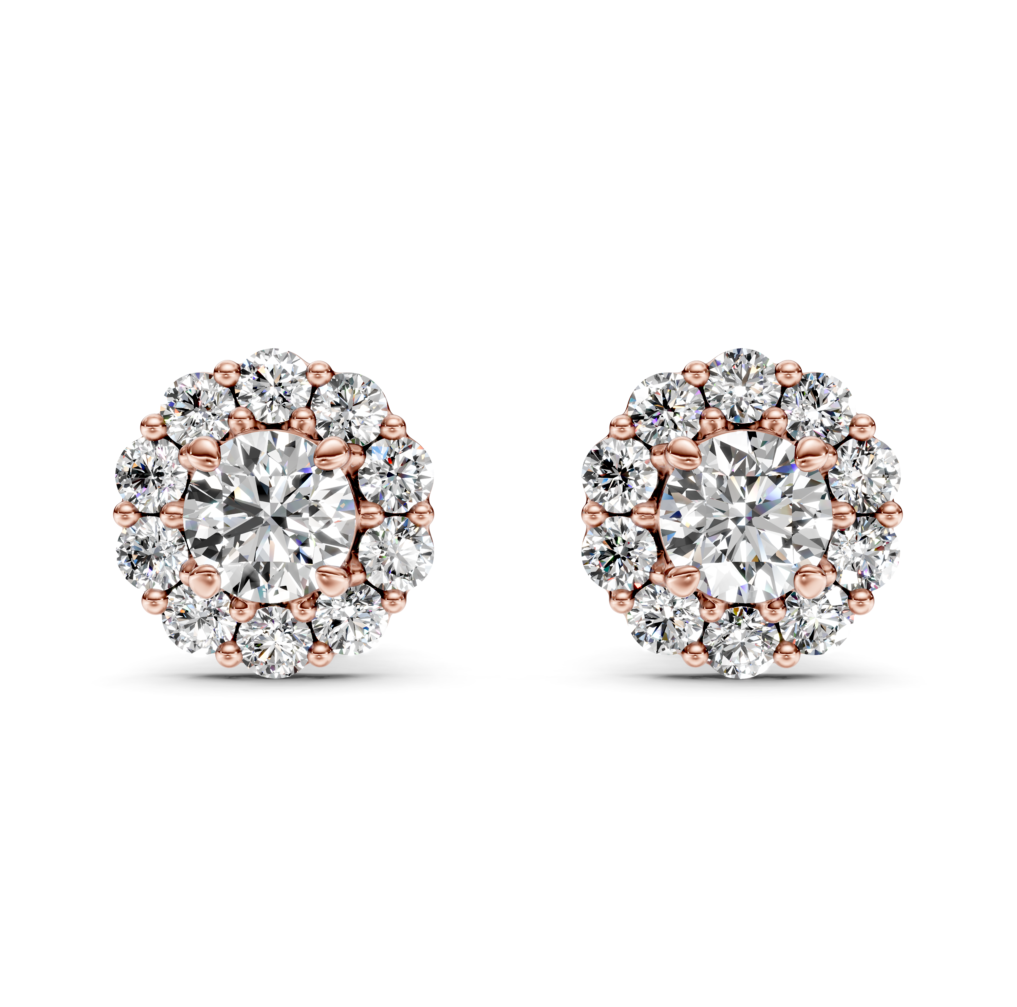 Round Cut Halo Diamond Stud Earrings