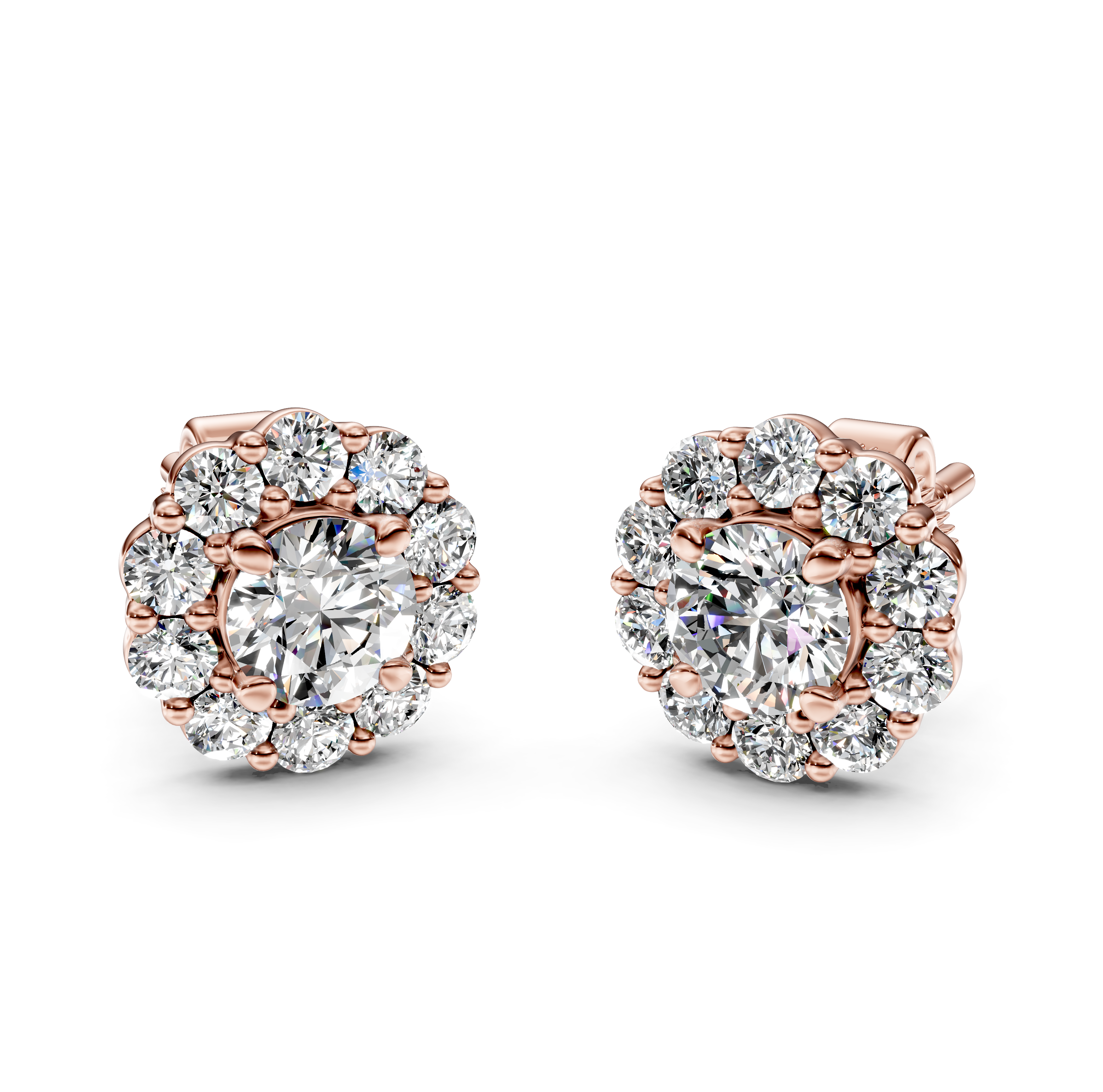 Round Cut Halo Diamond Stud Earrings
