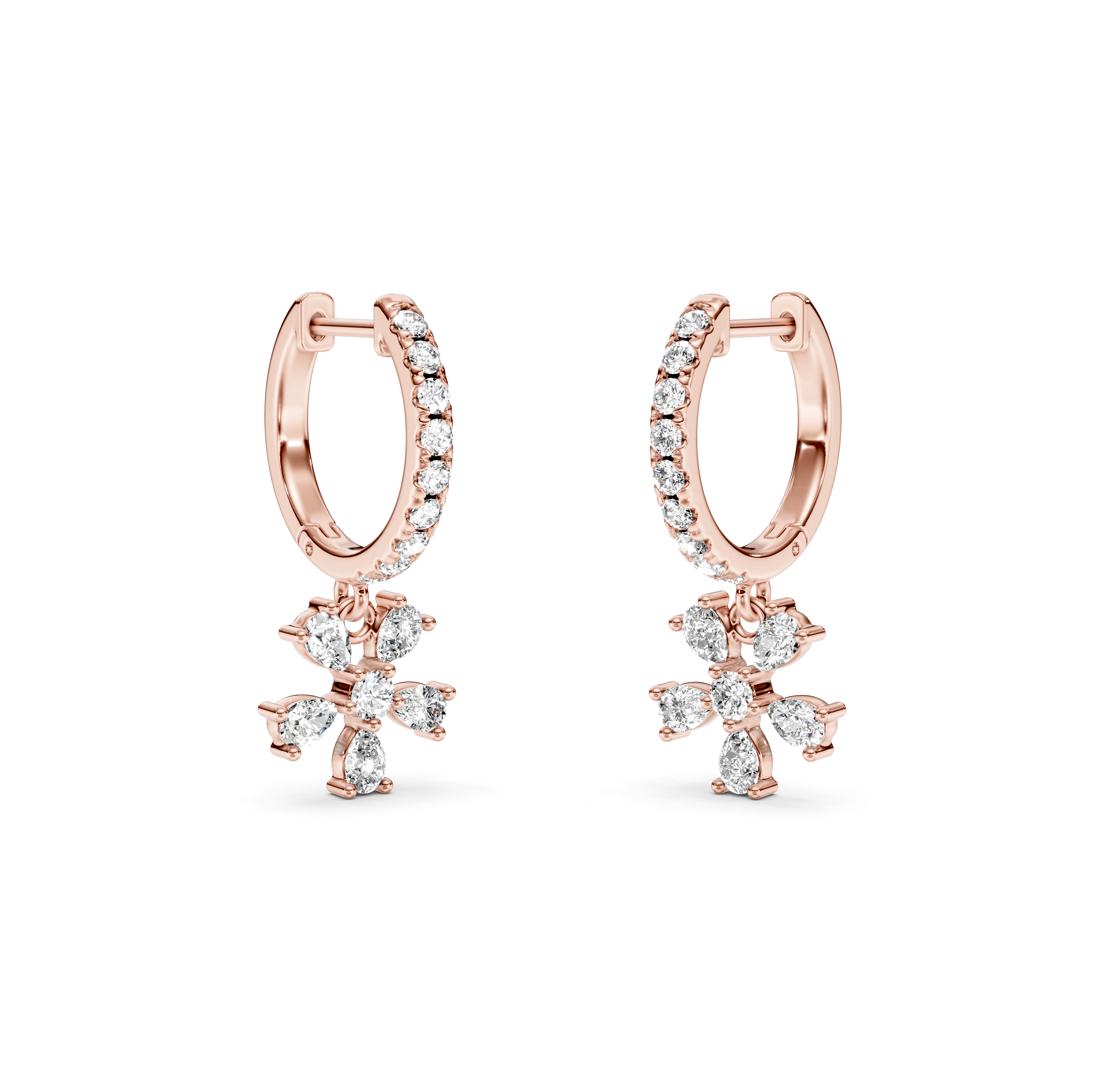 Flower Drop Pavé Diamond Earrings