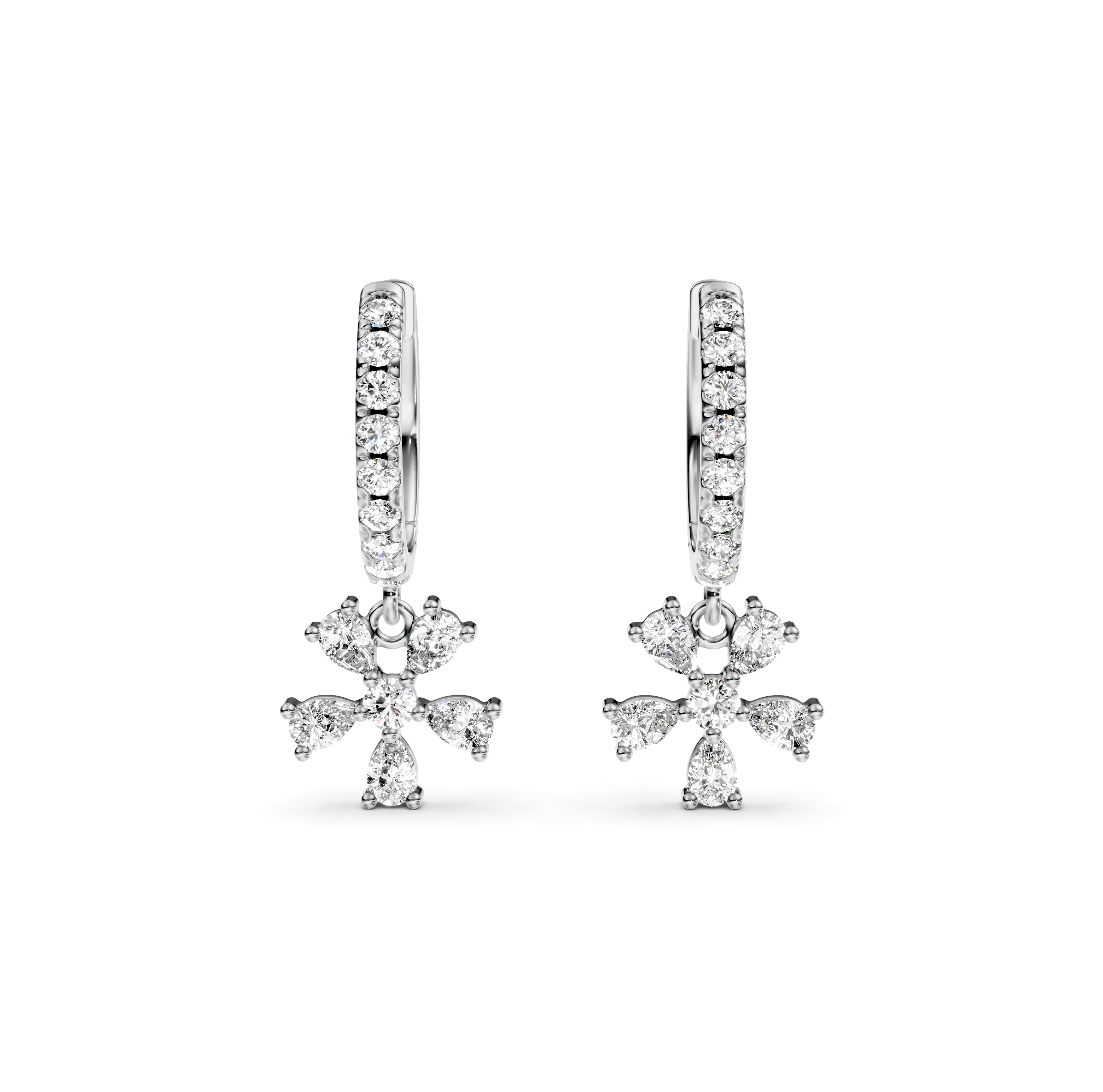 Flower Drop Pavé Diamond Earrings