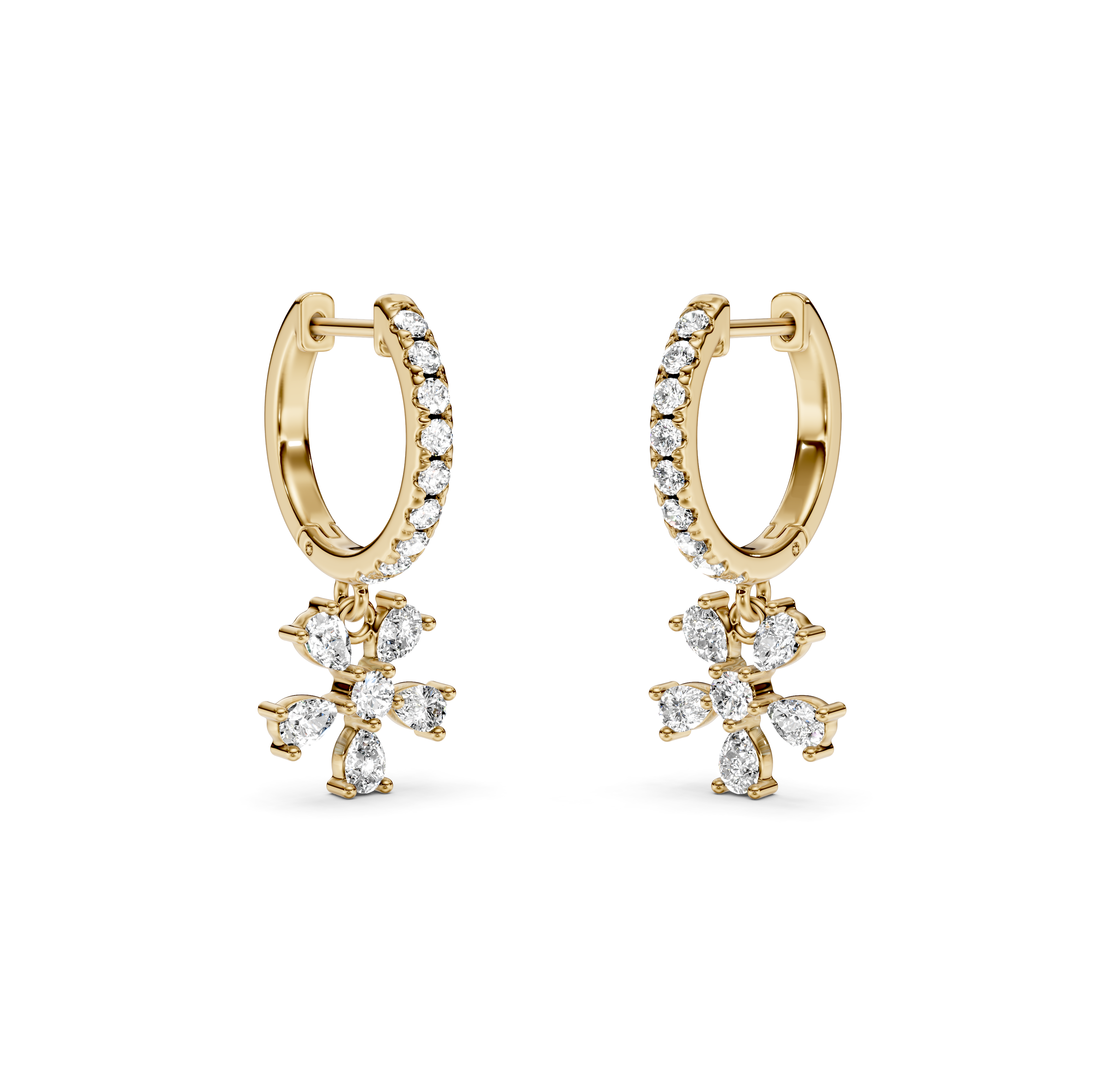 Flower Drop Pavé Diamond Earrings