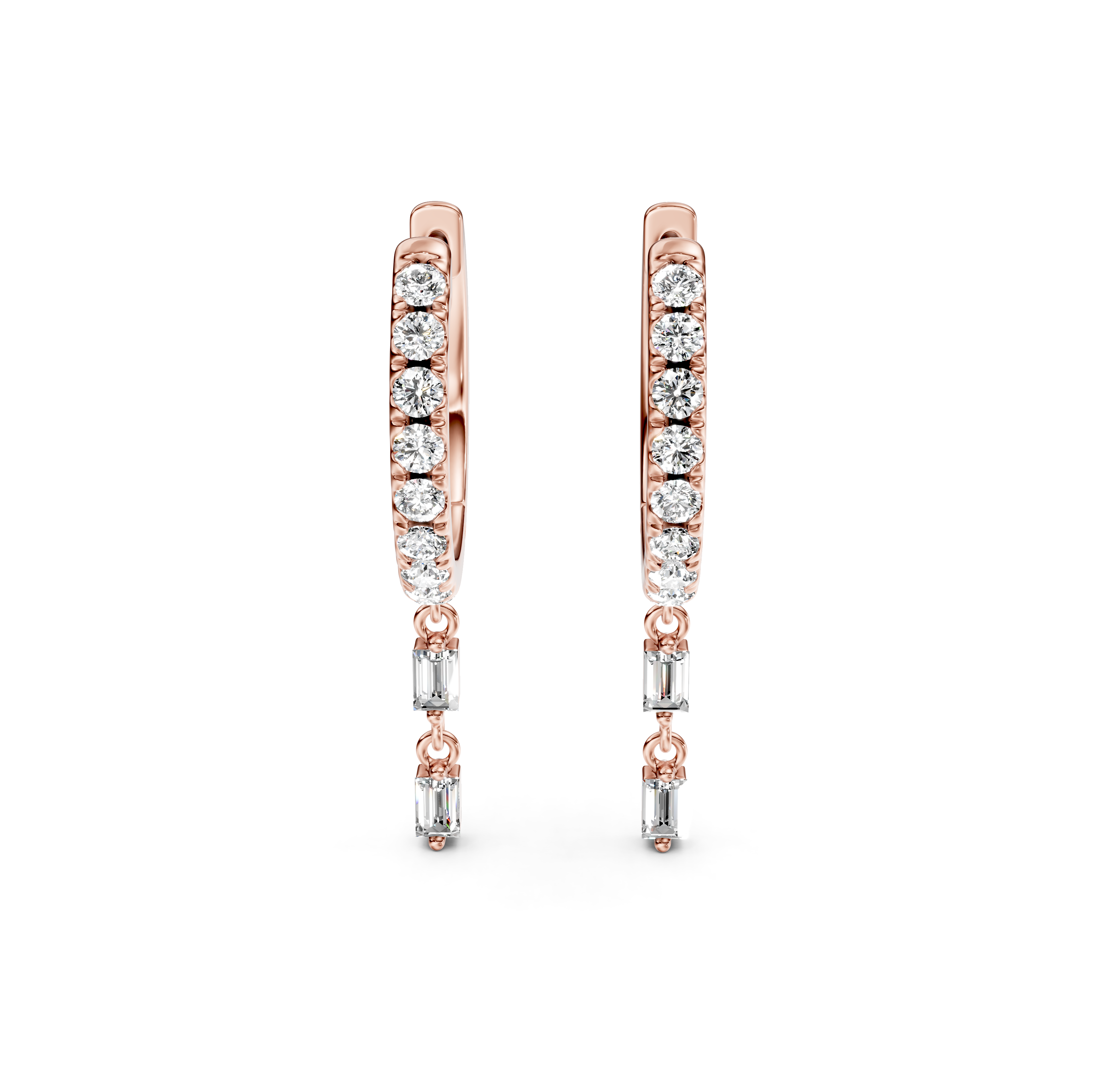 Emerald Cut Double Drop Pavé Diamond Earrings