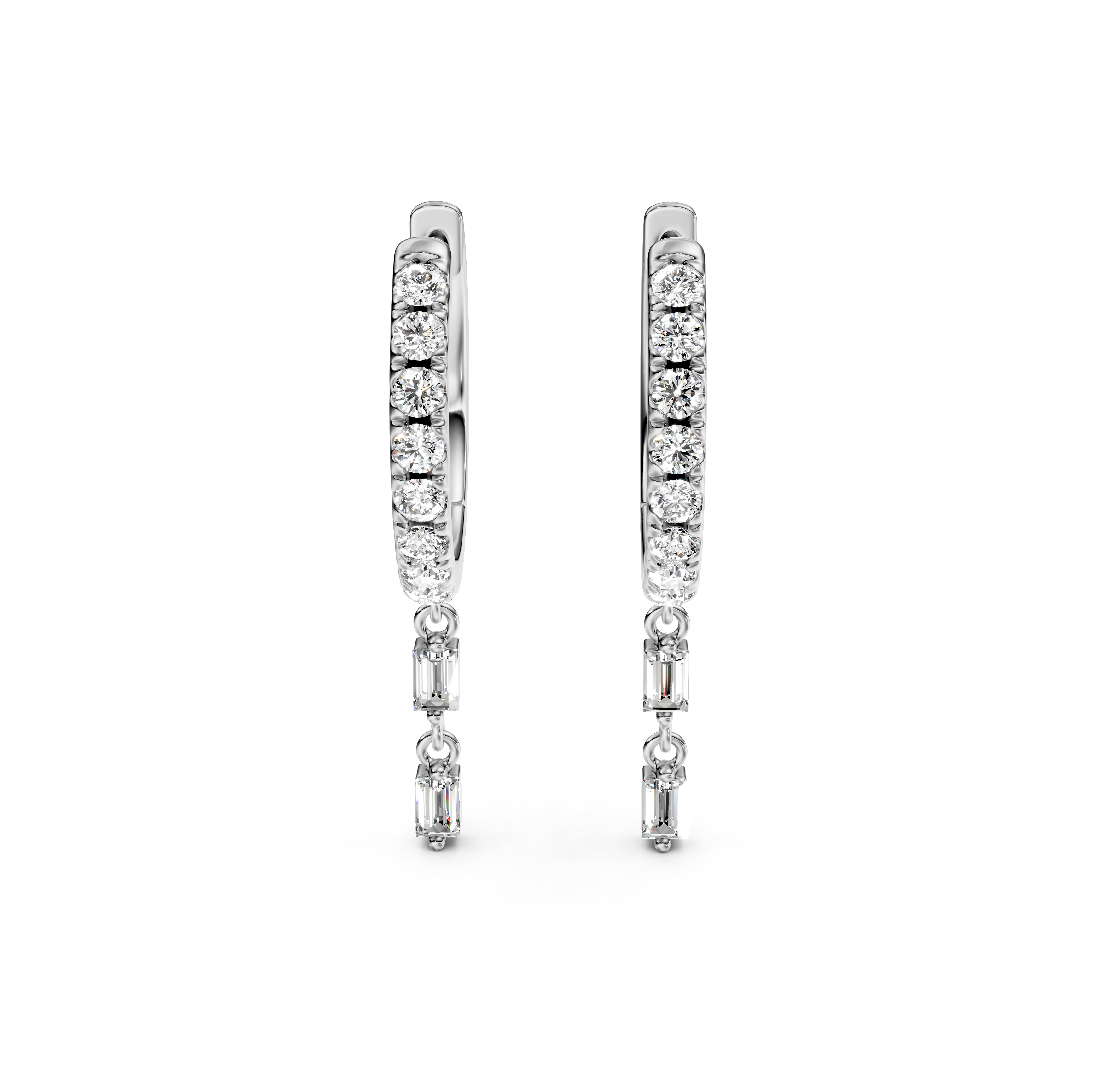 Emerald Cut Double Drop Pavé Diamond Earrings