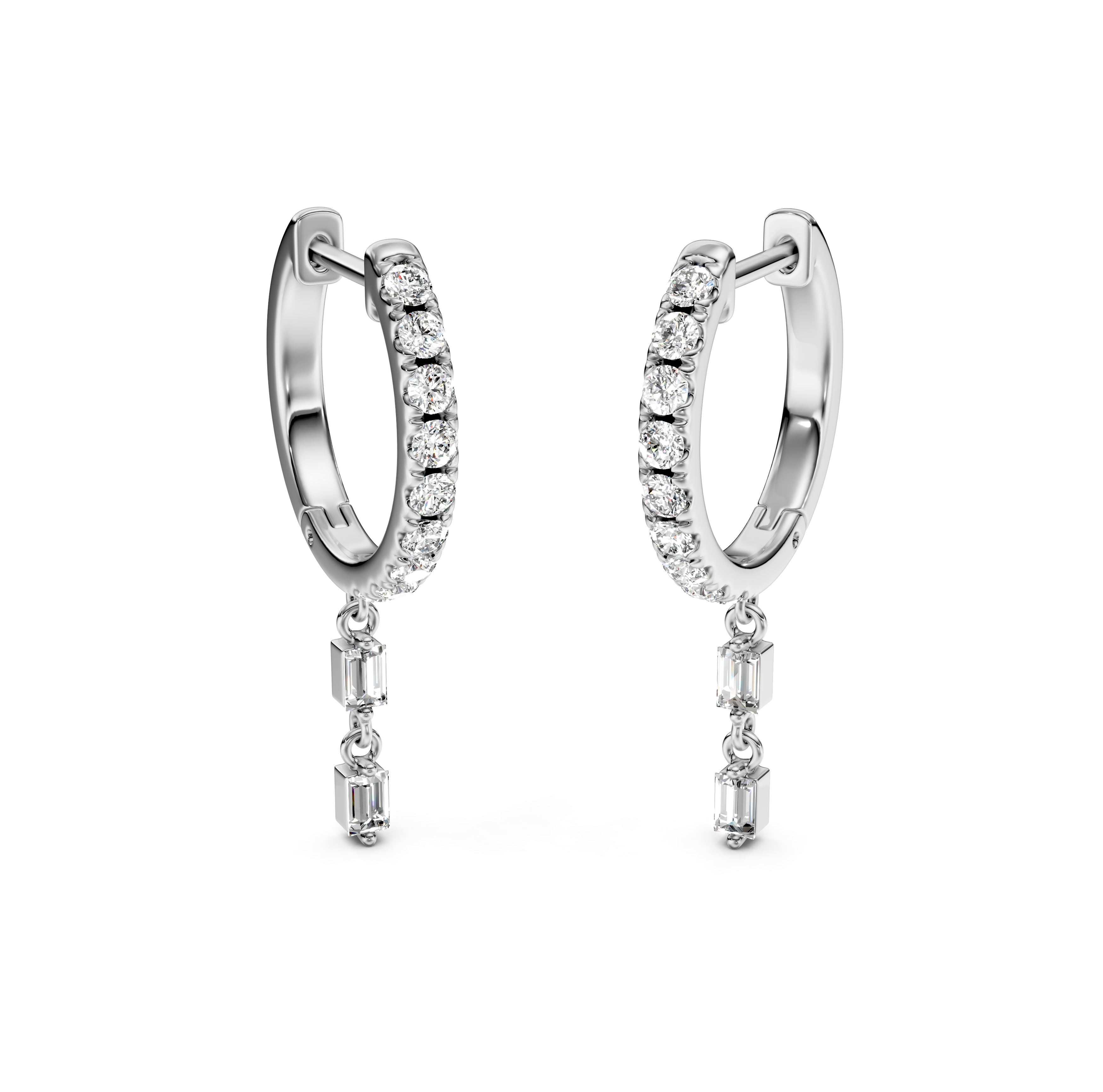 Emerald Cut Double Drop Pavé Diamond Earrings
