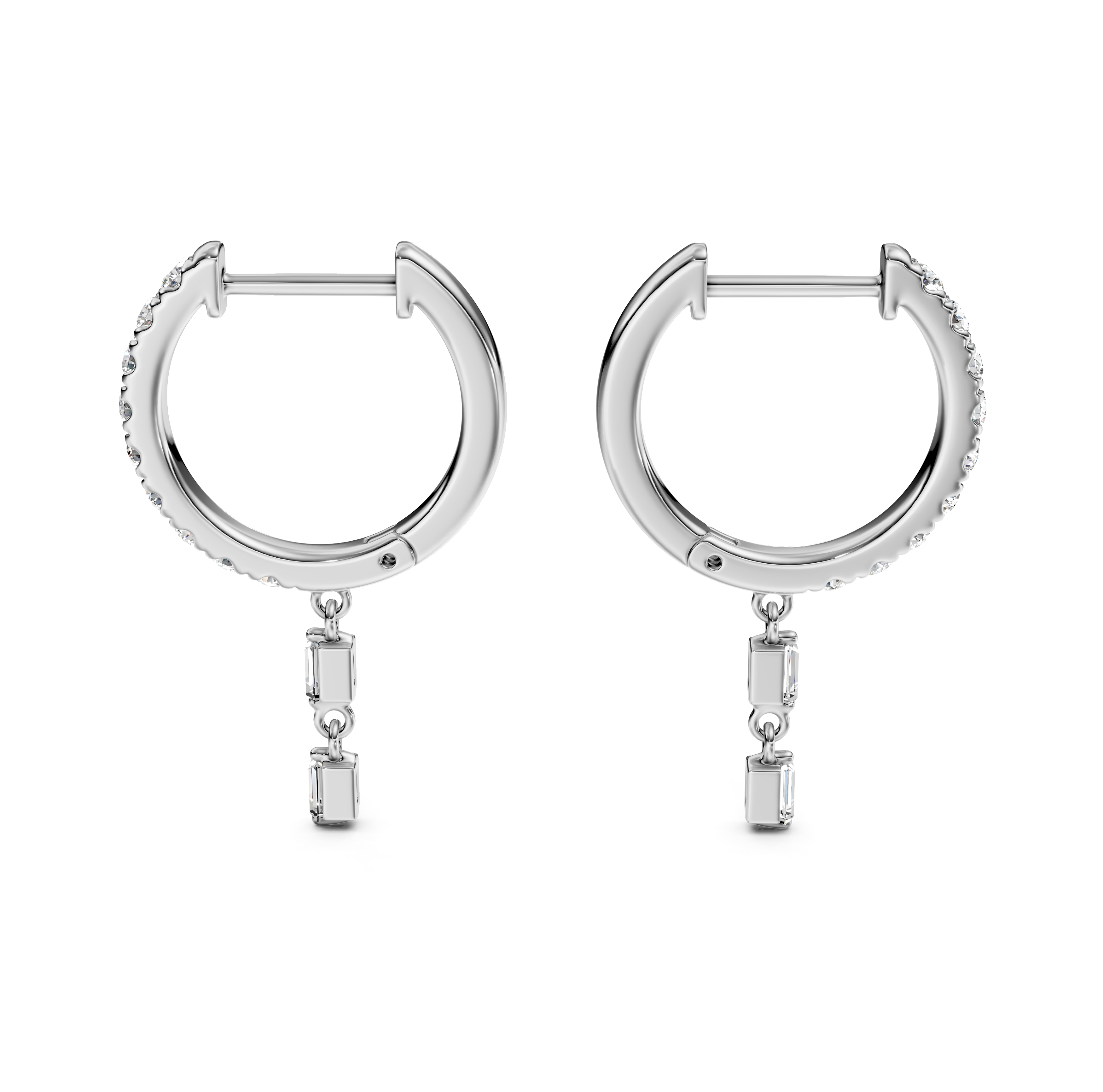 Emerald Cut Double Drop Pavé Diamond Earrings