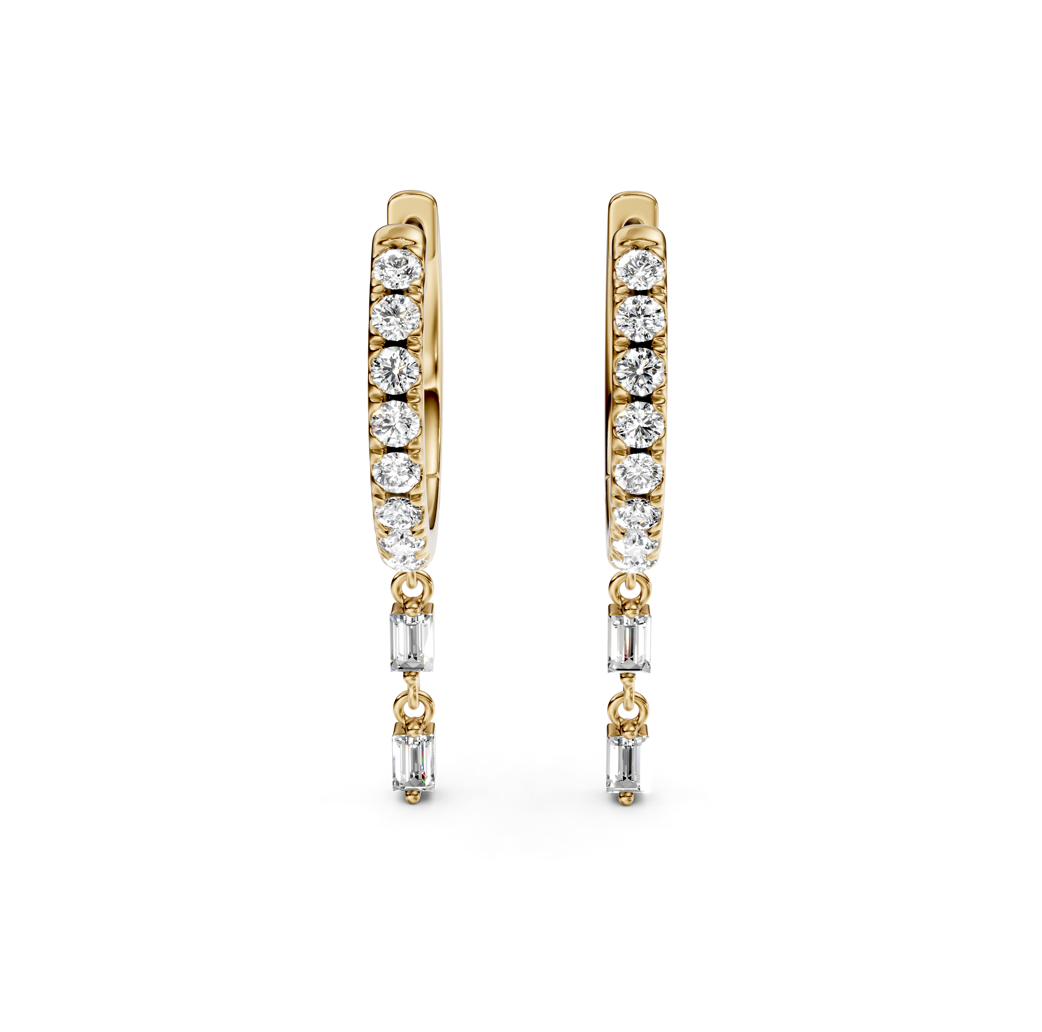 Emerald Cut Double Drop Pavé Diamond Earrings
