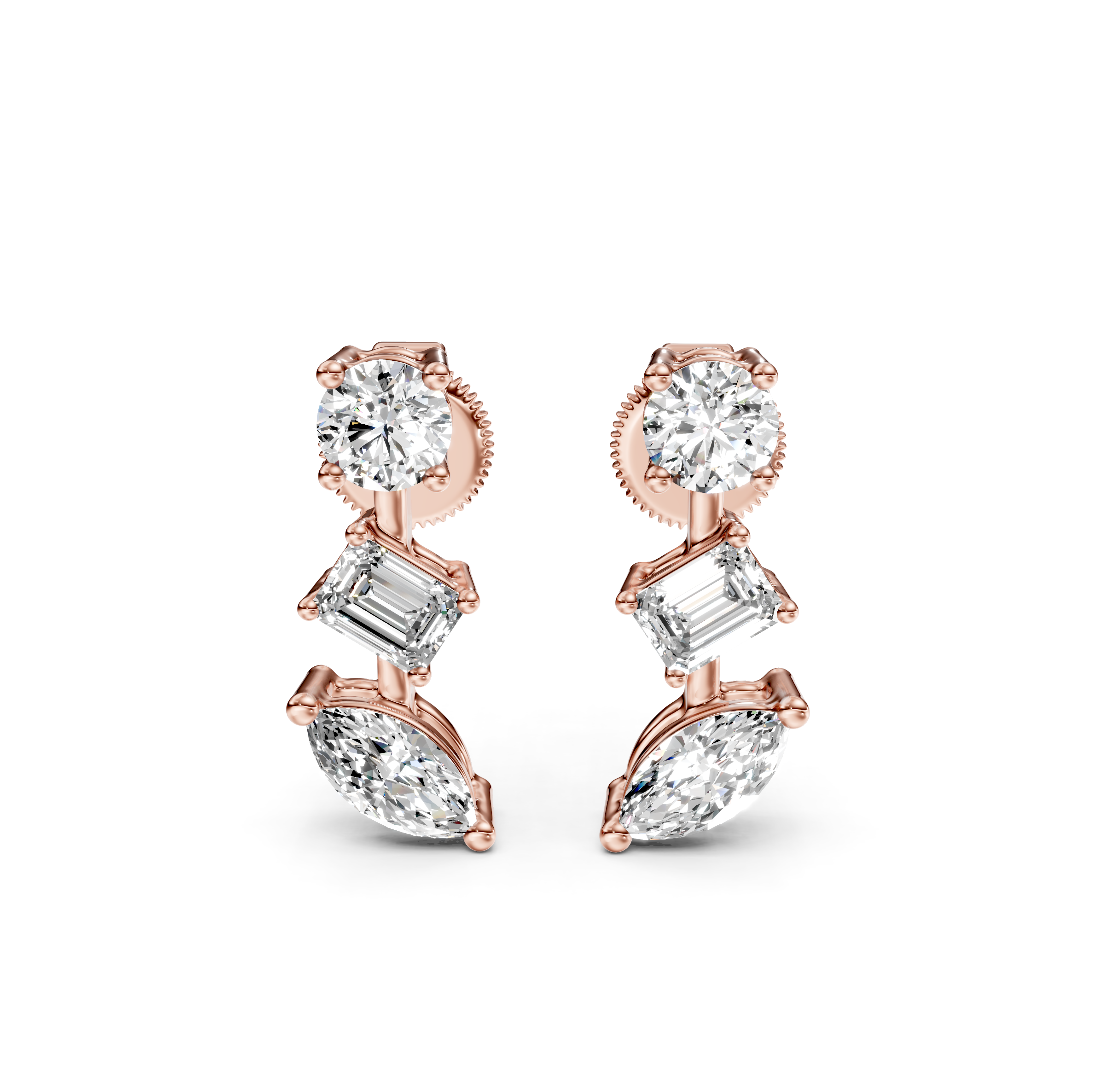 Multi-Cut Diamond Bar Stud Earrings