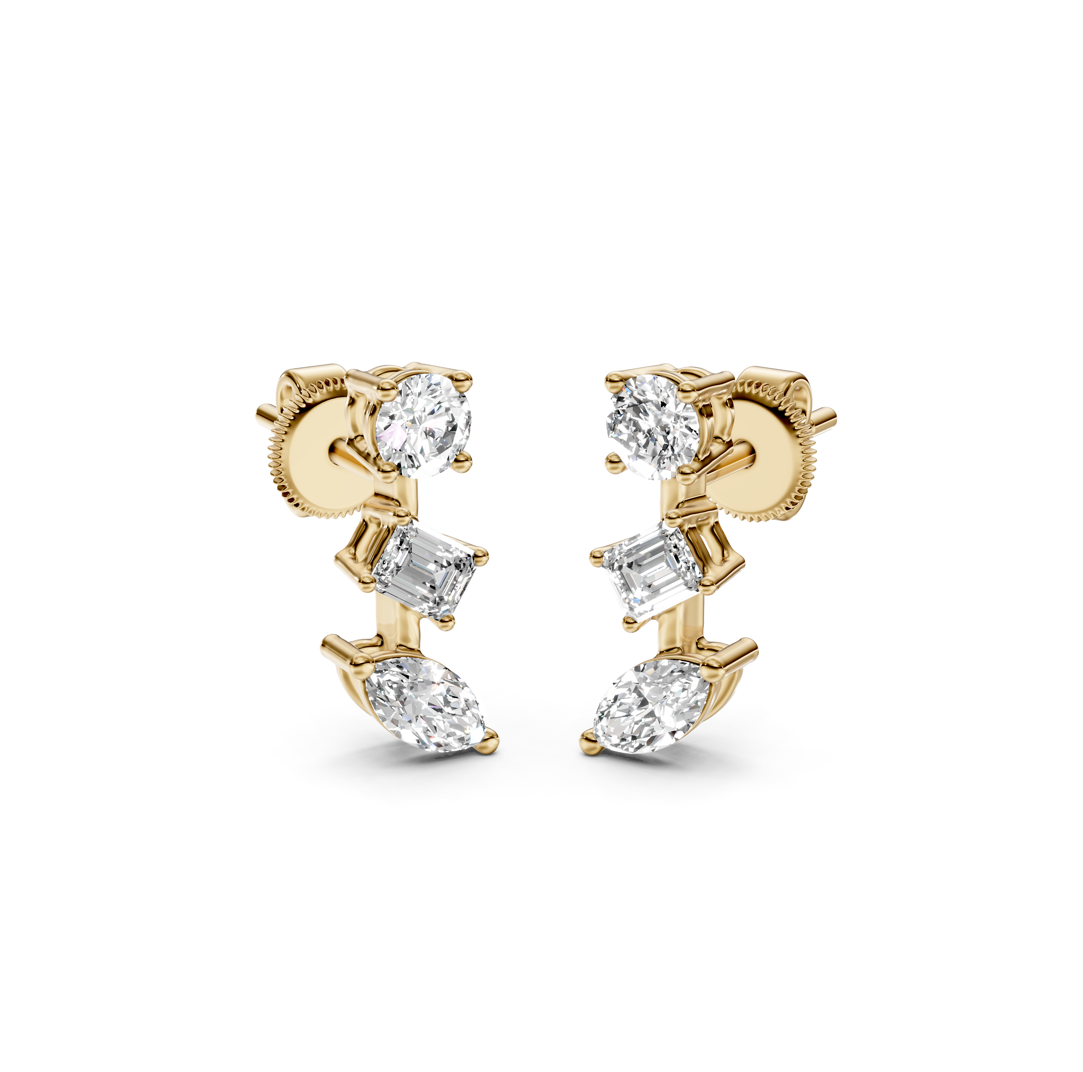 Multi-Cut Diamond Bar Stud Earrings