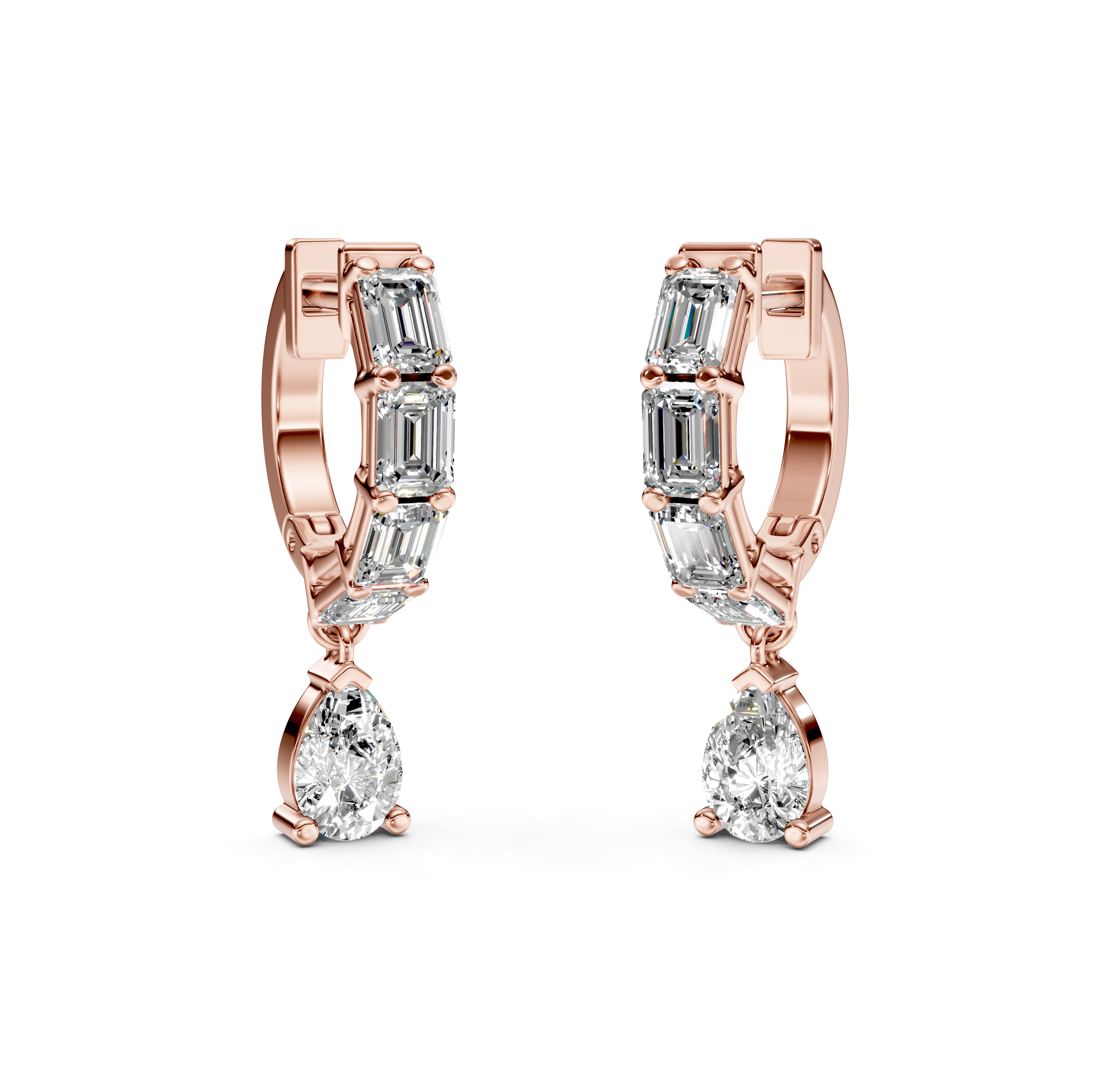 Pear and Emerald-Cut Pavé Drop Diamond Earrings