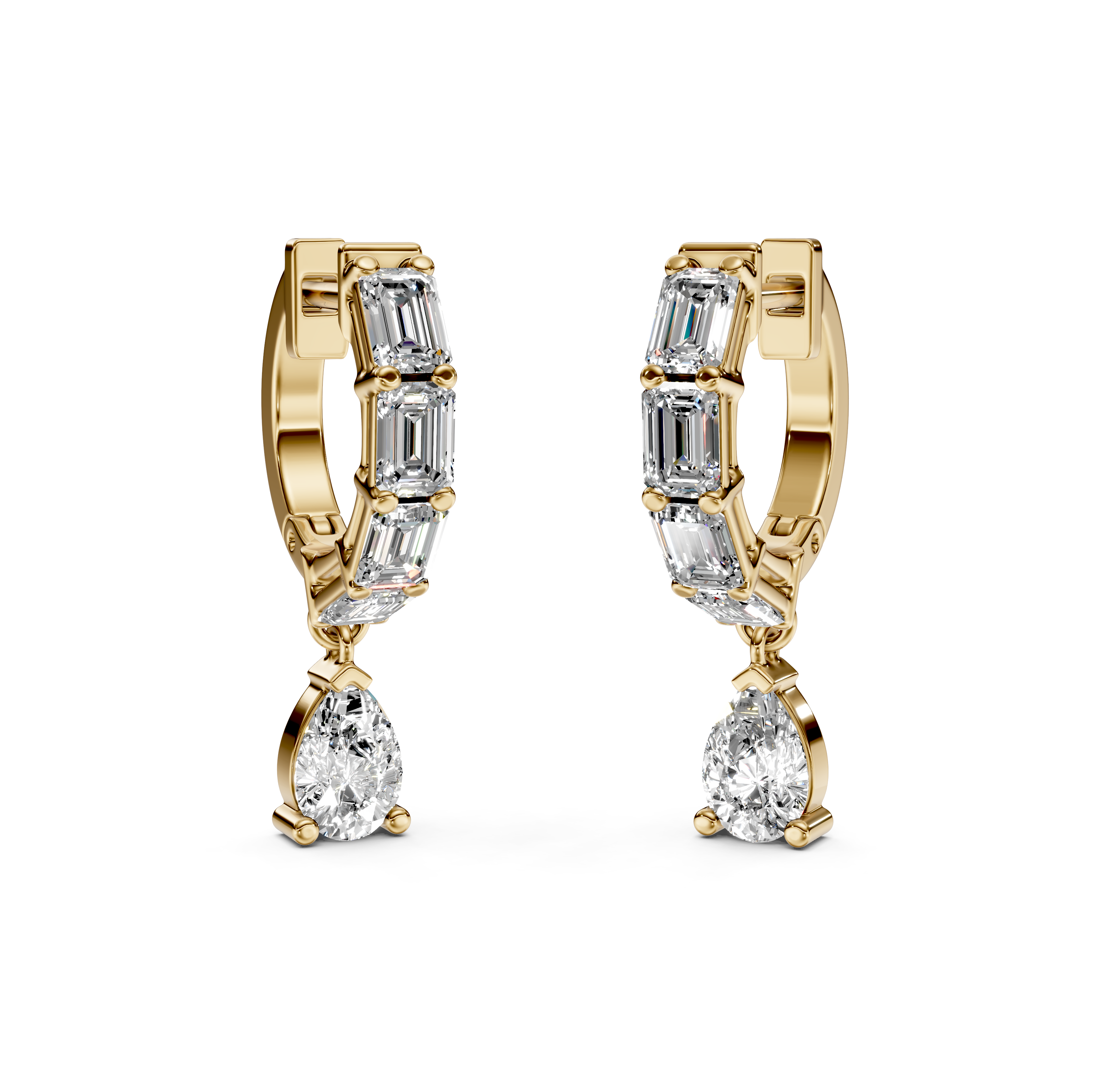 Pear and Emerald-Cut Pavé Drop Diamond Earrings