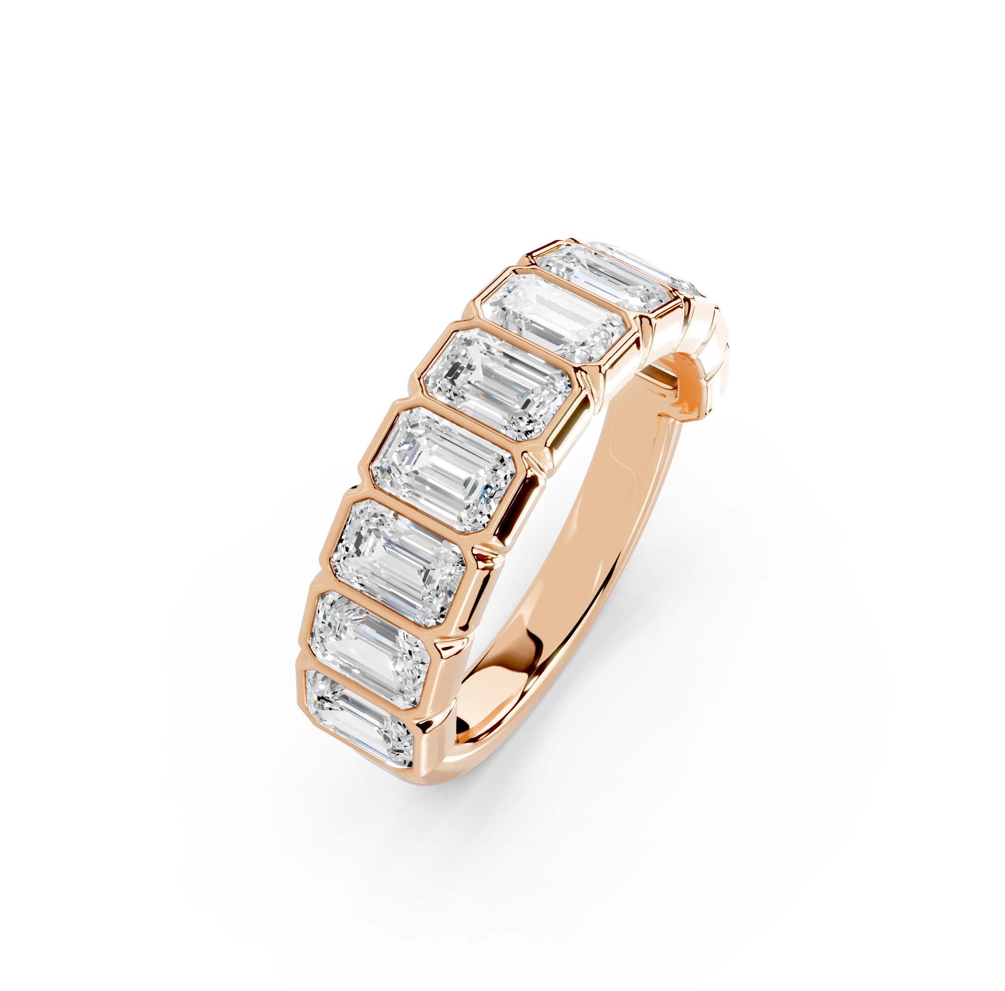 Emerald Cut Bezel Half Eternity Band