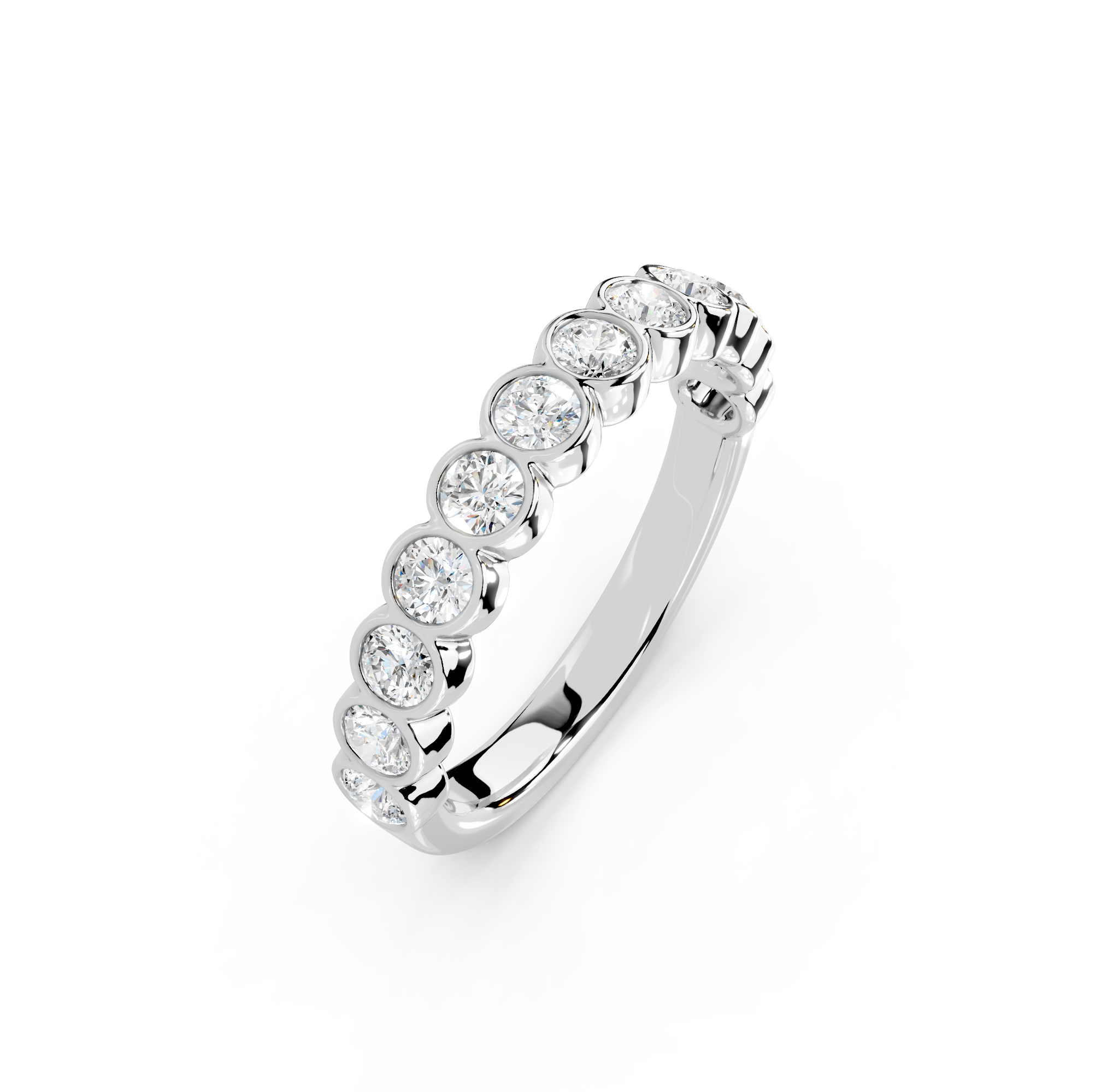 Round Cut Bezel Half Eternity Band