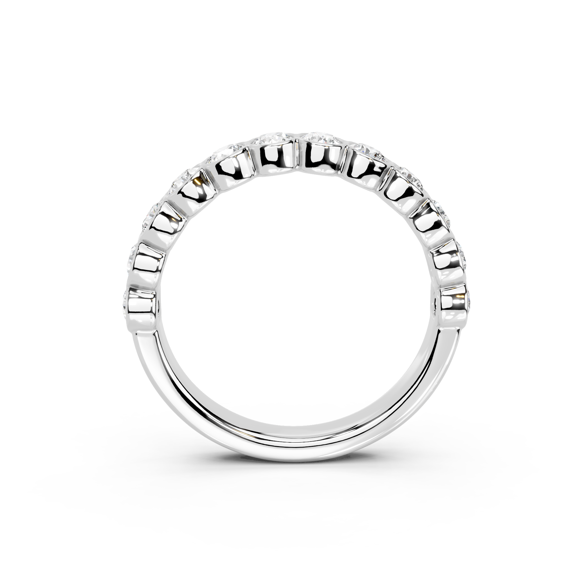 Round Cut Bezel Half Eternity Band