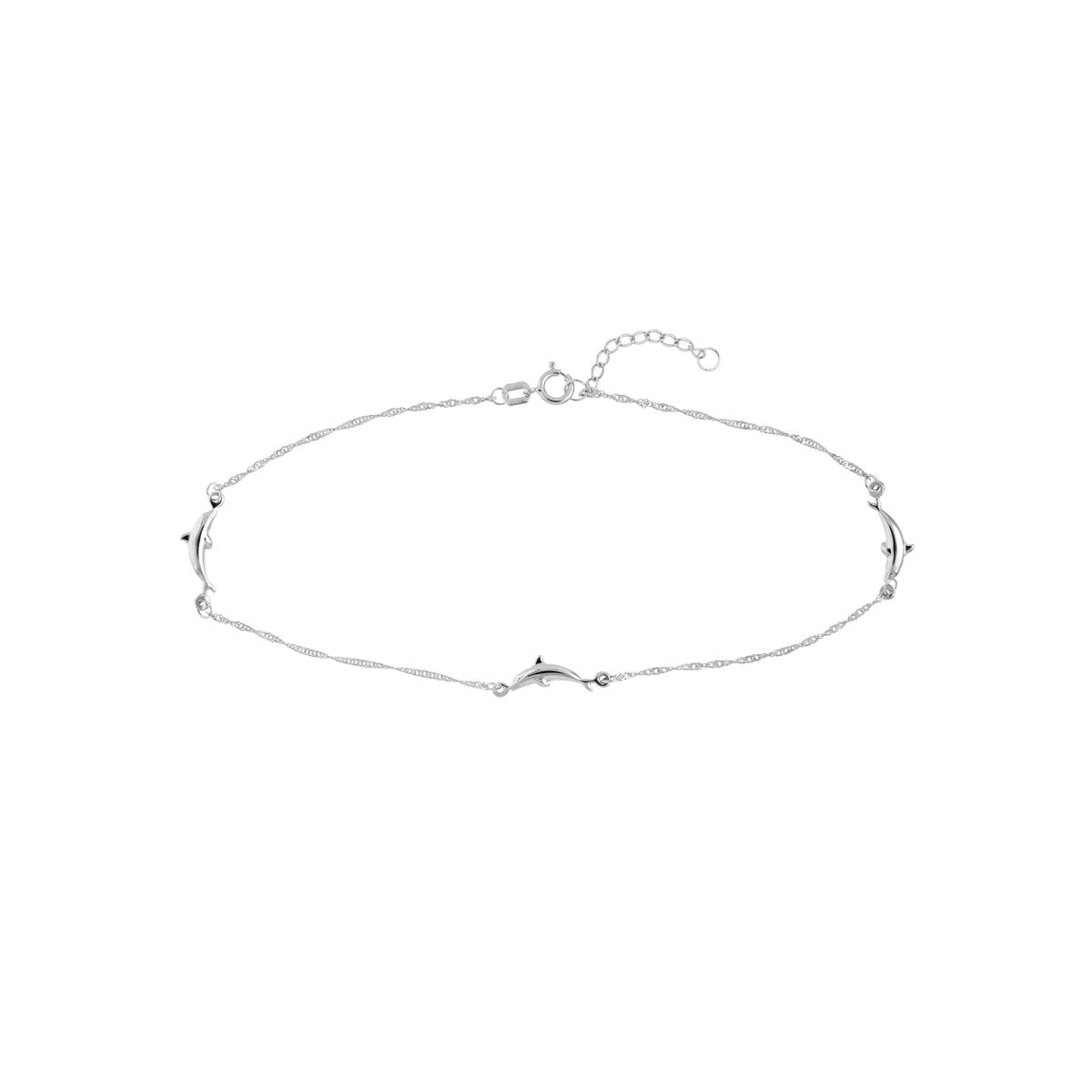 Dolphin Trio Adjustable Anklet 14K Yellow or White Gold