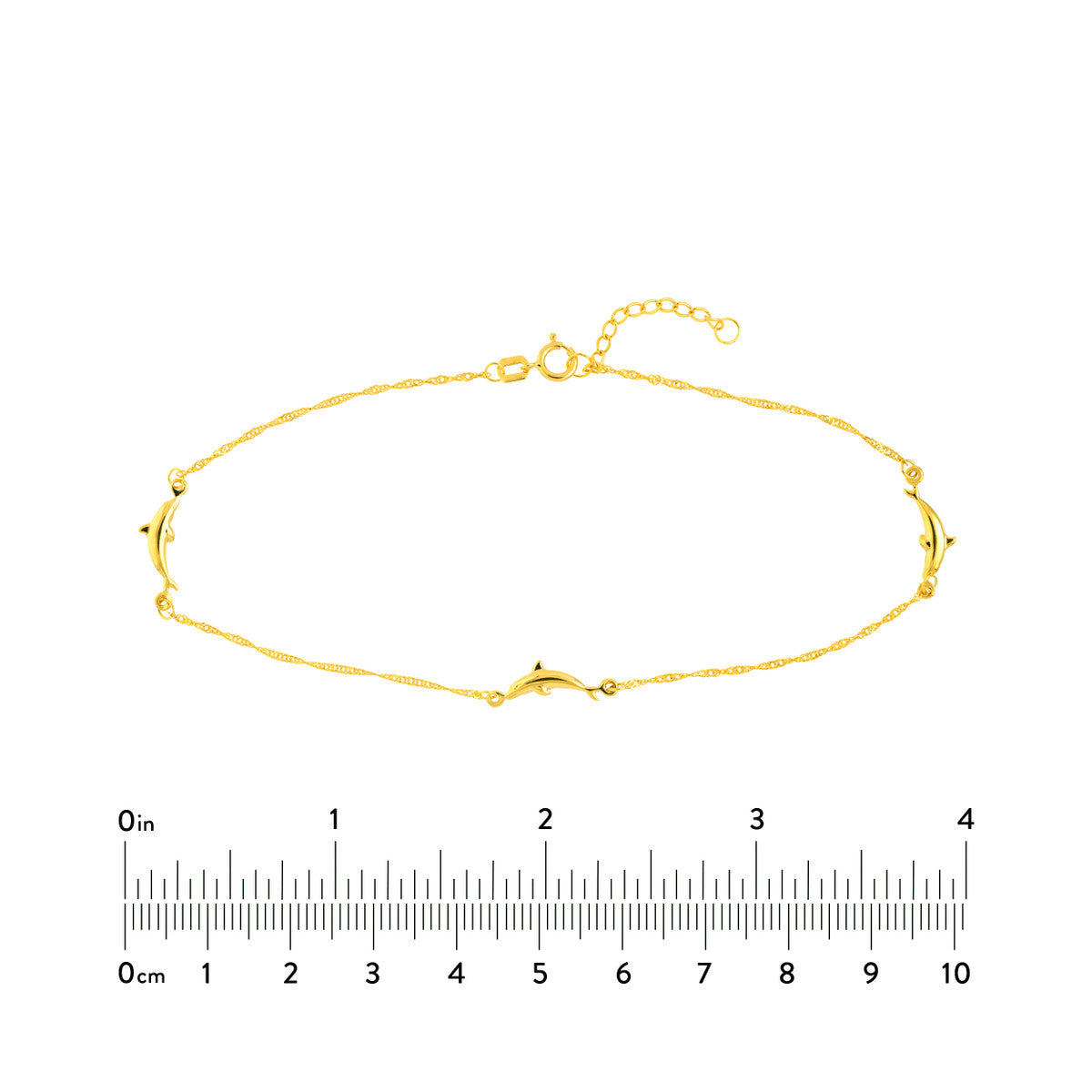 Dolphin Trio Adjustable Anklet 14K Yellow or White Gold