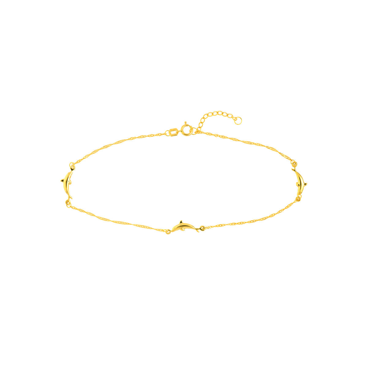 Dolphin Trio Adjustable Anklet 14K Yellow or White Gold