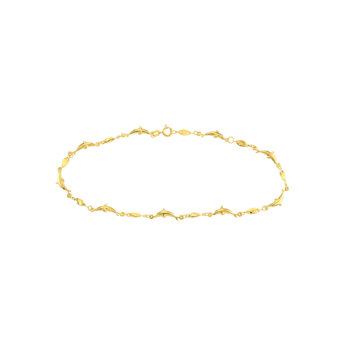 Marquise Twist and Dolphin Adjustable Anklet 14K Yellow Gold
