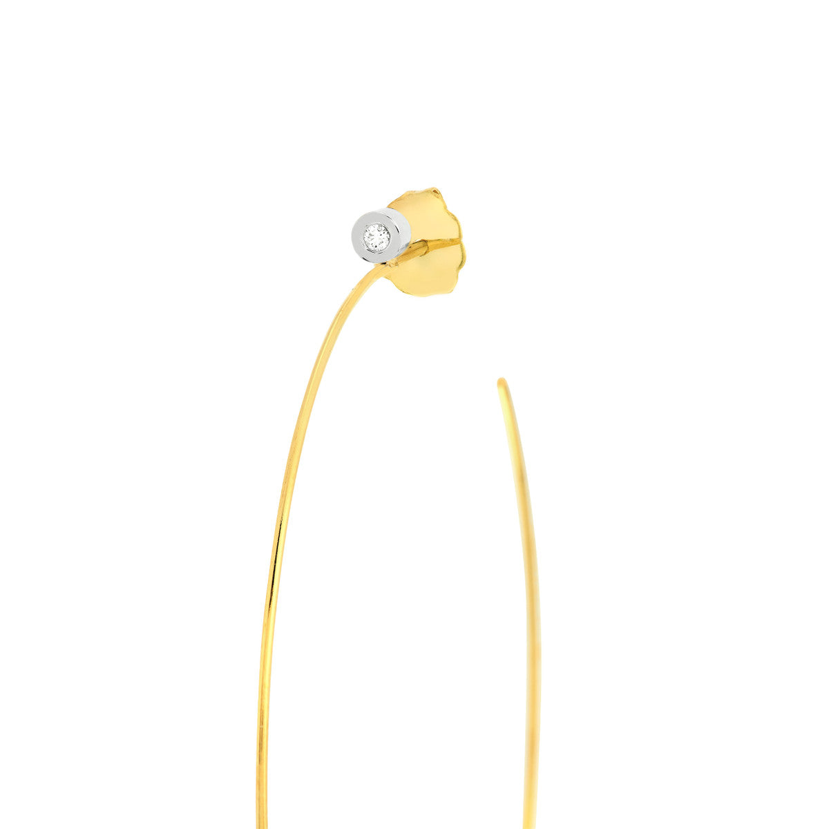 50mm Open End Hoop Earrings with 3pt Diamond Bezel 14K Two-tone Gold