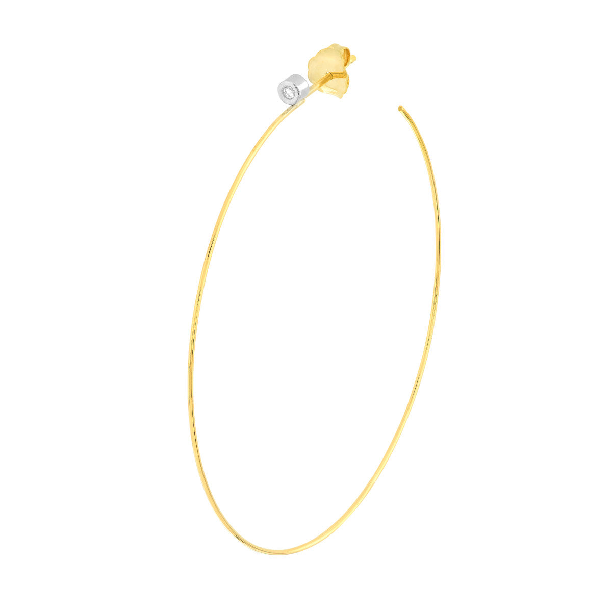 50mm Open End Hoop Earrings with 3pt Diamond Bezel 14K Two-tone Gold