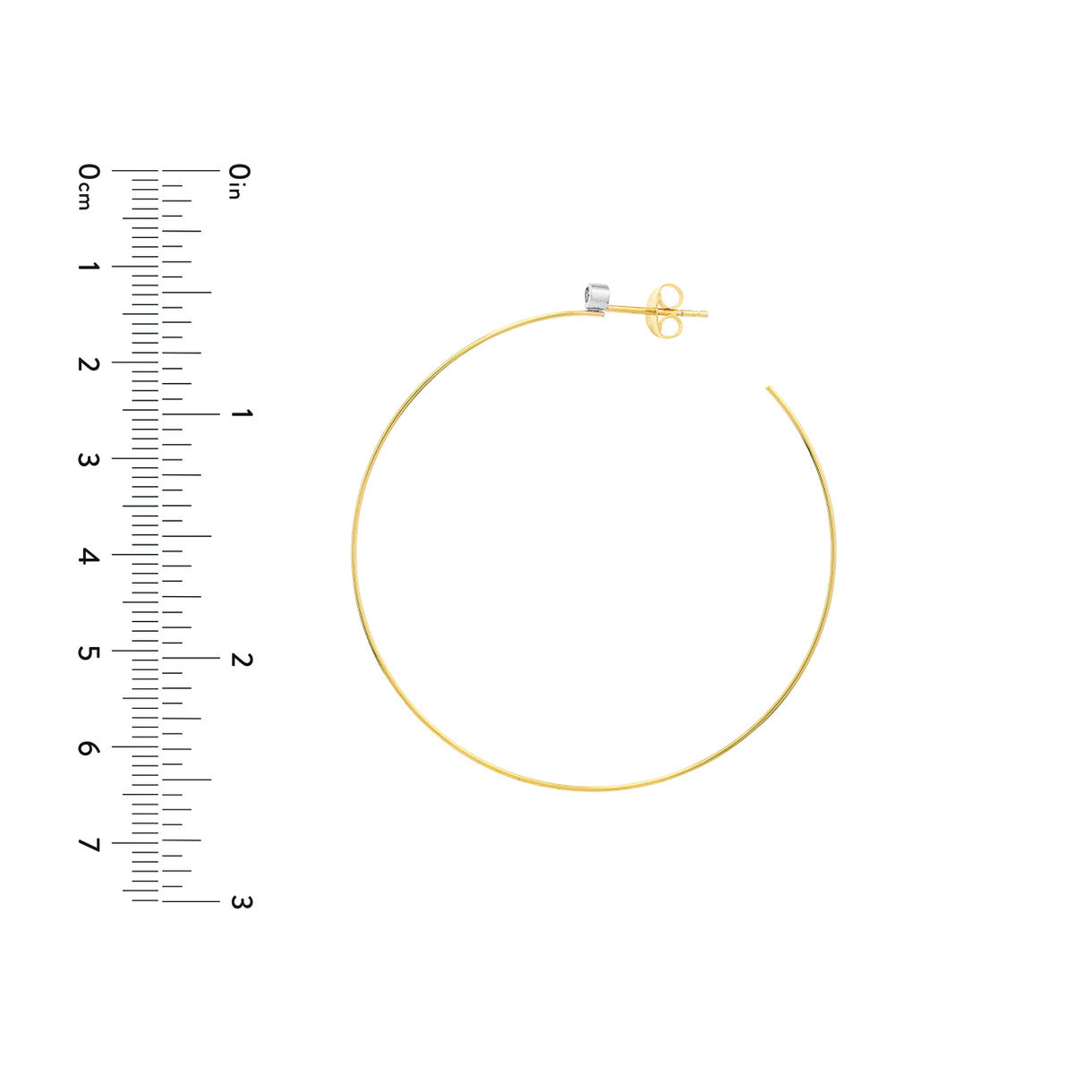 50mm Open End Hoop Earrings with 3pt Diamond Bezel 14K Two-tone Gold