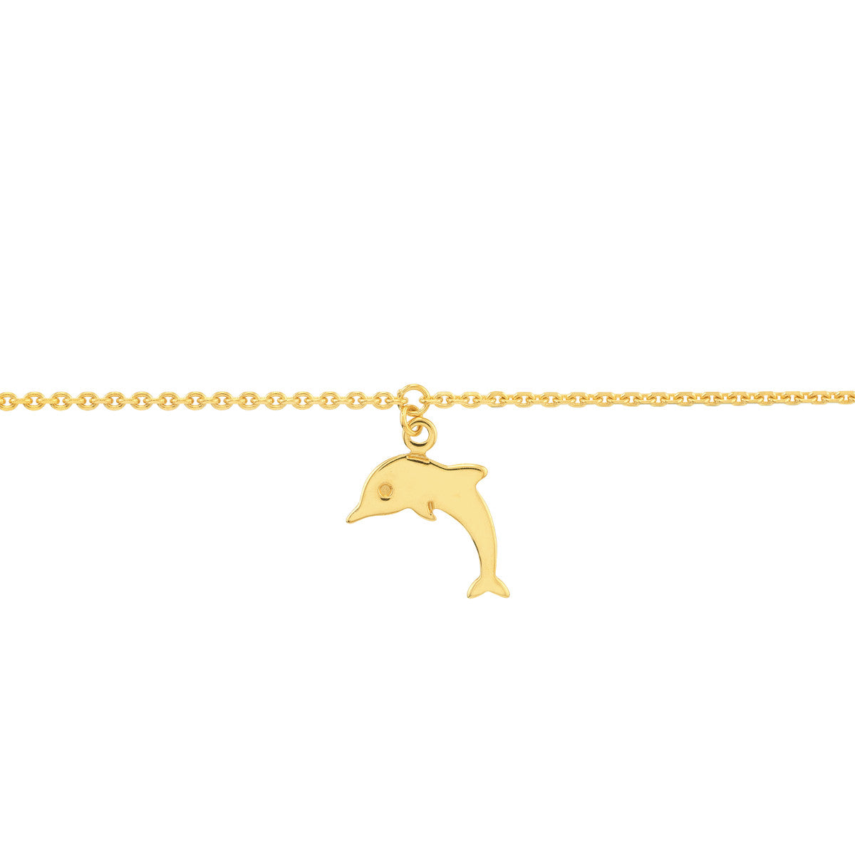 Dolphin Dangle Trio Adjustable Anklet 14K Yellow Gold