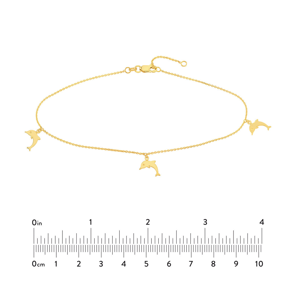 Dolphin Dangle Trio Adjustable Anklet 14K Yellow Gold