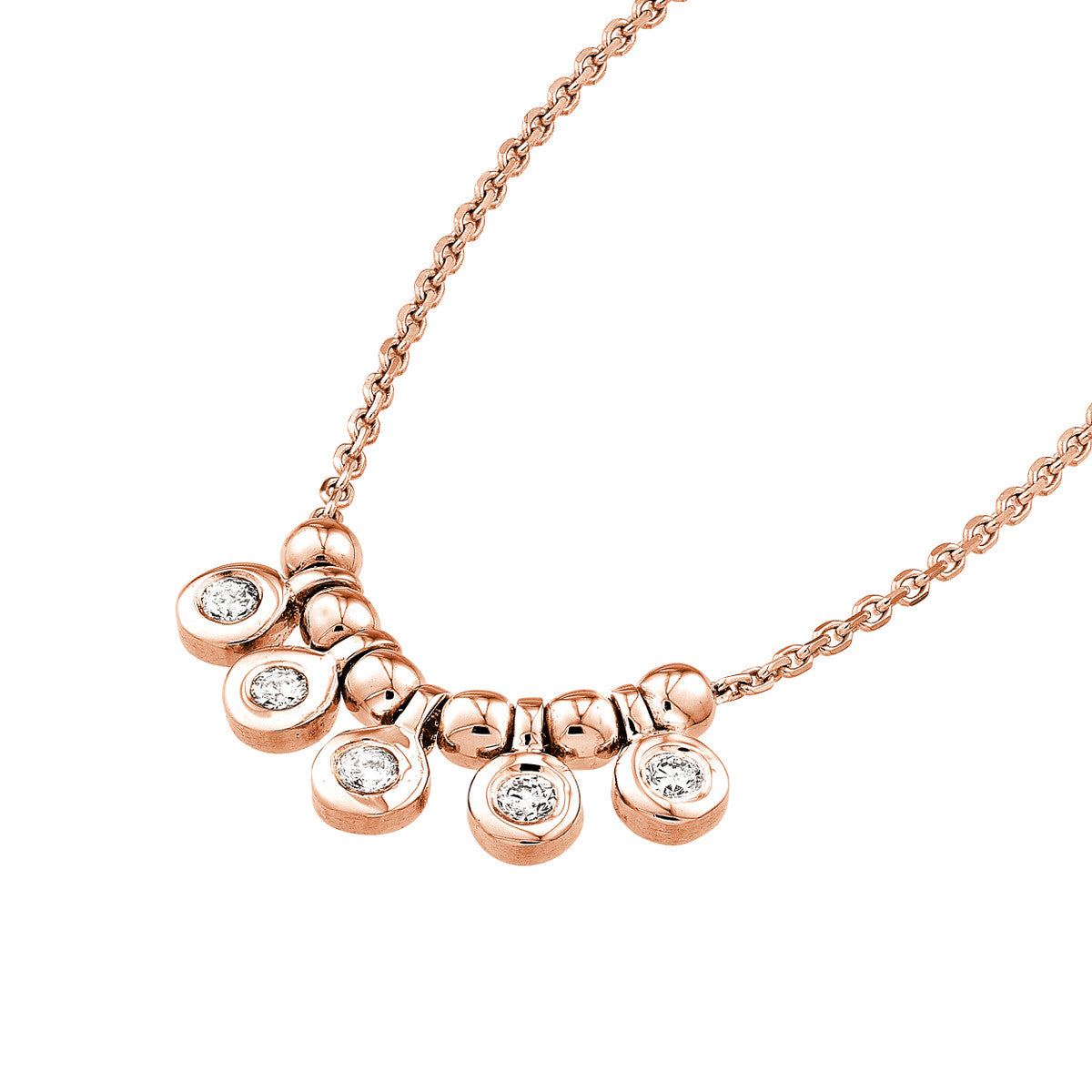 Mini Diamond Bezel and Bead Necklace in 14K Yellow, White, or Rose Gold